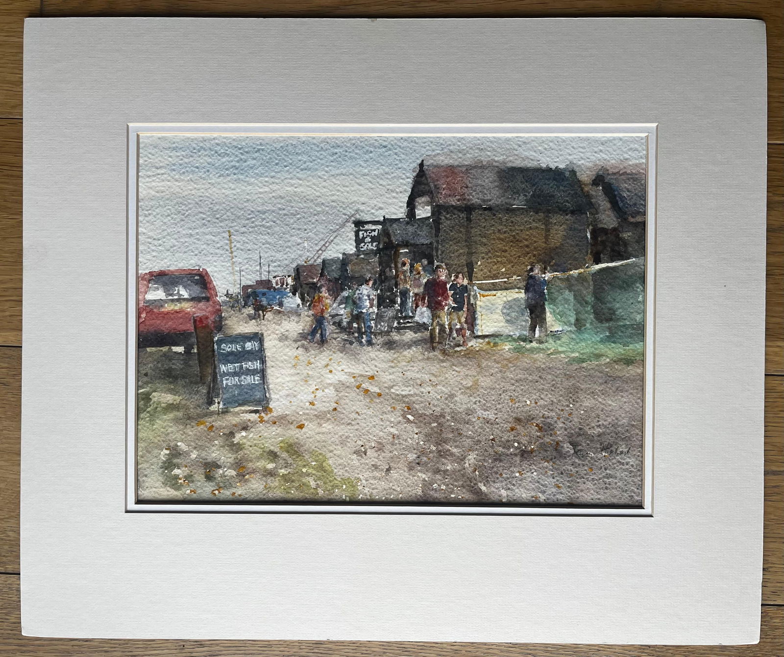 Anthony Herbert; Southwold Harbour Fish Market Scene with Figures and Sheds Original Watercolour - 11