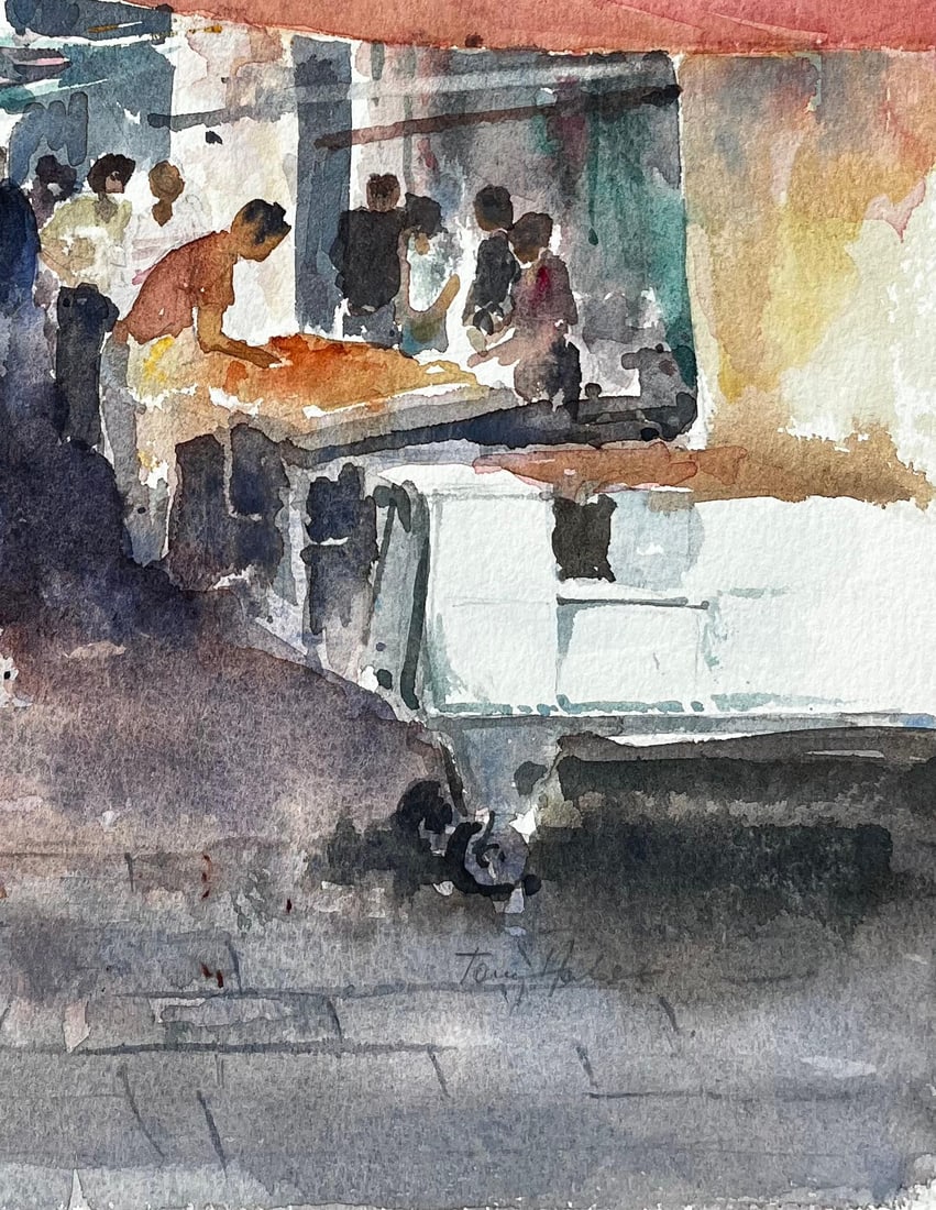 Anthony Herbert; Venice Market Scene With Figures and Canopies Original Watercolour Painting - 7
