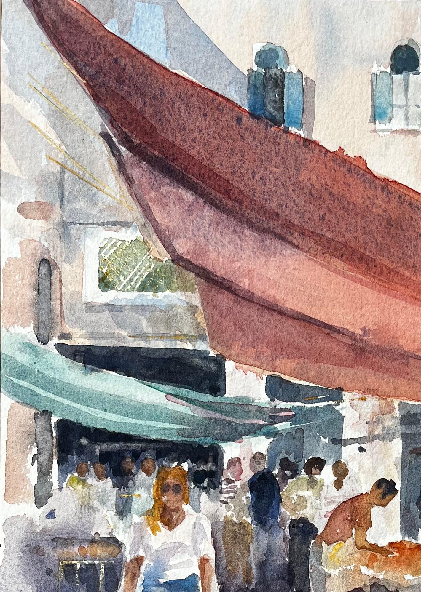 Anthony Herbert; Venice Market Scene With Figures and Canopies Original Watercolour Painting - 8