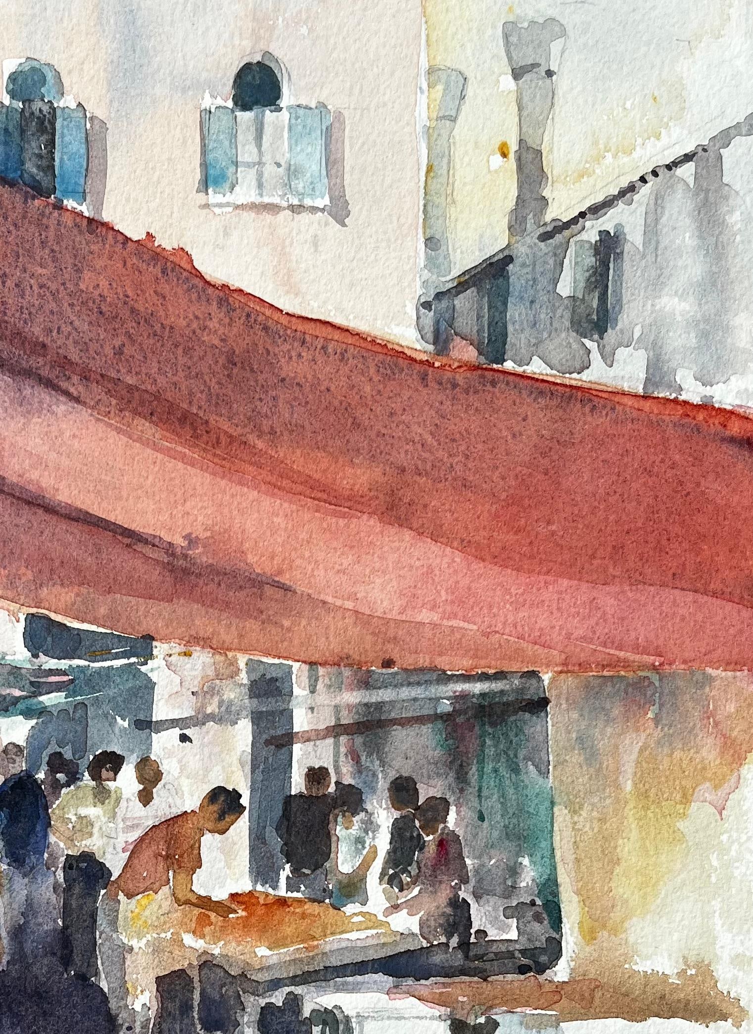 Anthony Herbert; Venice Market Scene With Figures and Canopies Original Watercolour Painting - 9