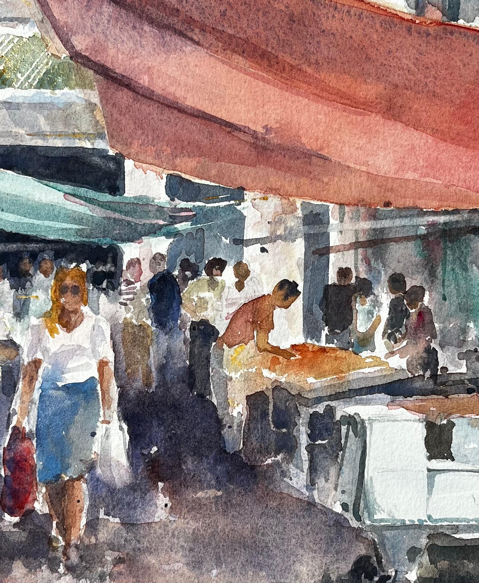 Anthony Herbert; Venice Market Scene With Figures and Canopies Original Watercolour Painting - 10