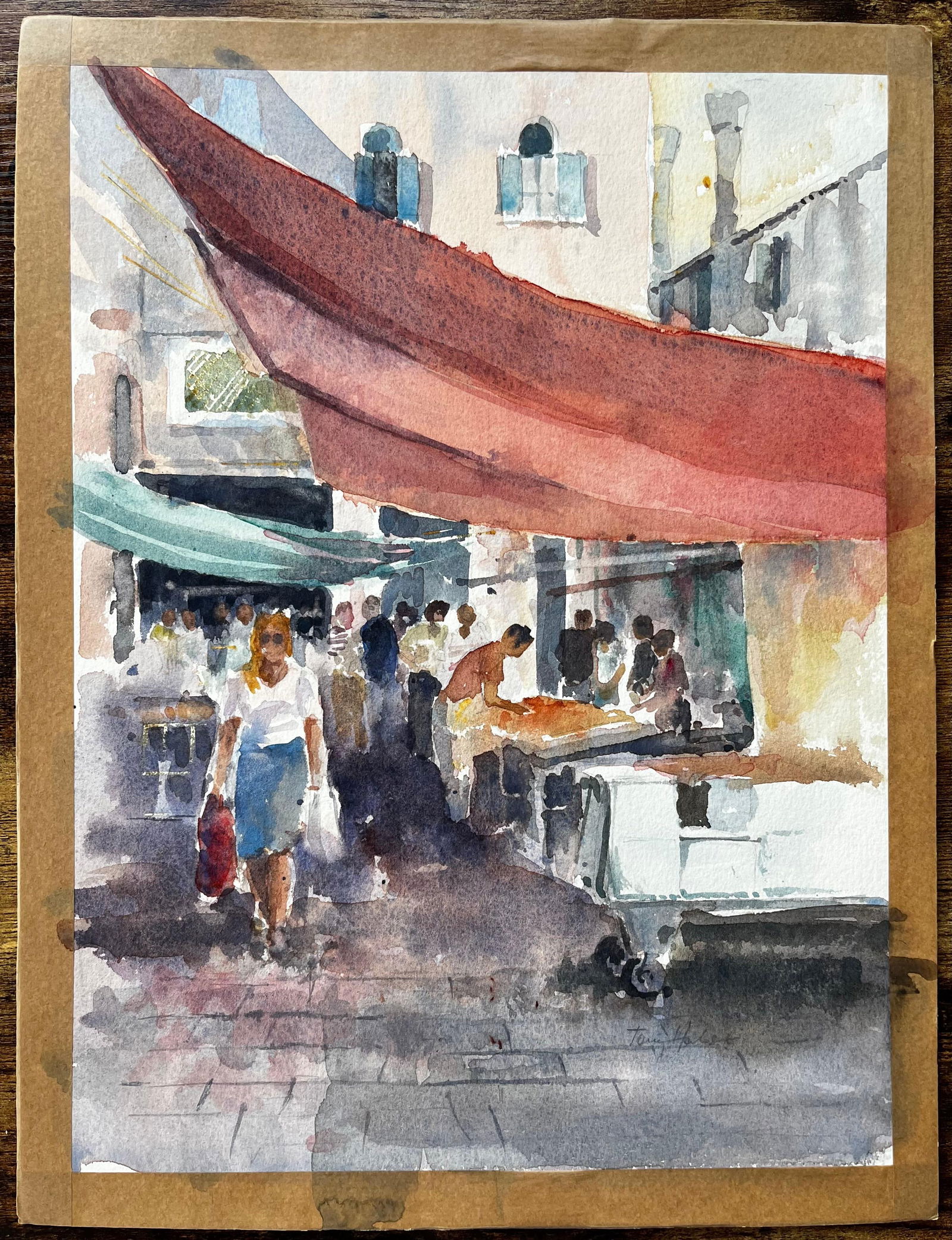 Anthony Herbert; Venice Market Scene With Figures and Canopies Original Watercolour Painting - 13
