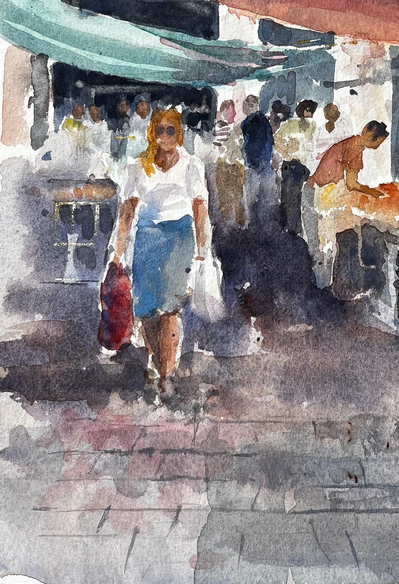 Anthony Herbert; Venice Market Scene With Figures and Canopies Original Watercolour Painting - 14