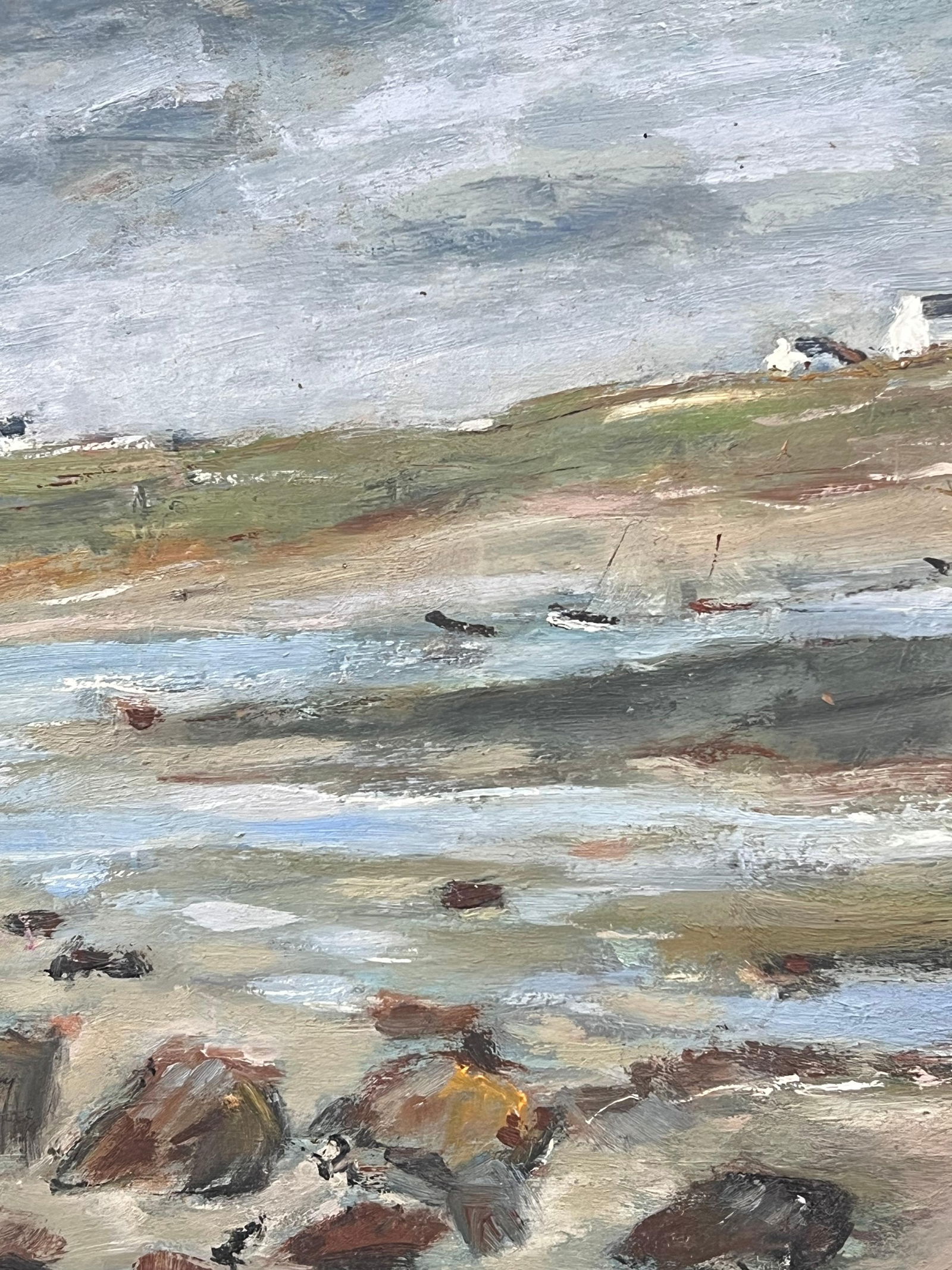 Fanch Lel; Dry Shore with Distant Docked Sailing Boats French Landscape Oil Painting - 13