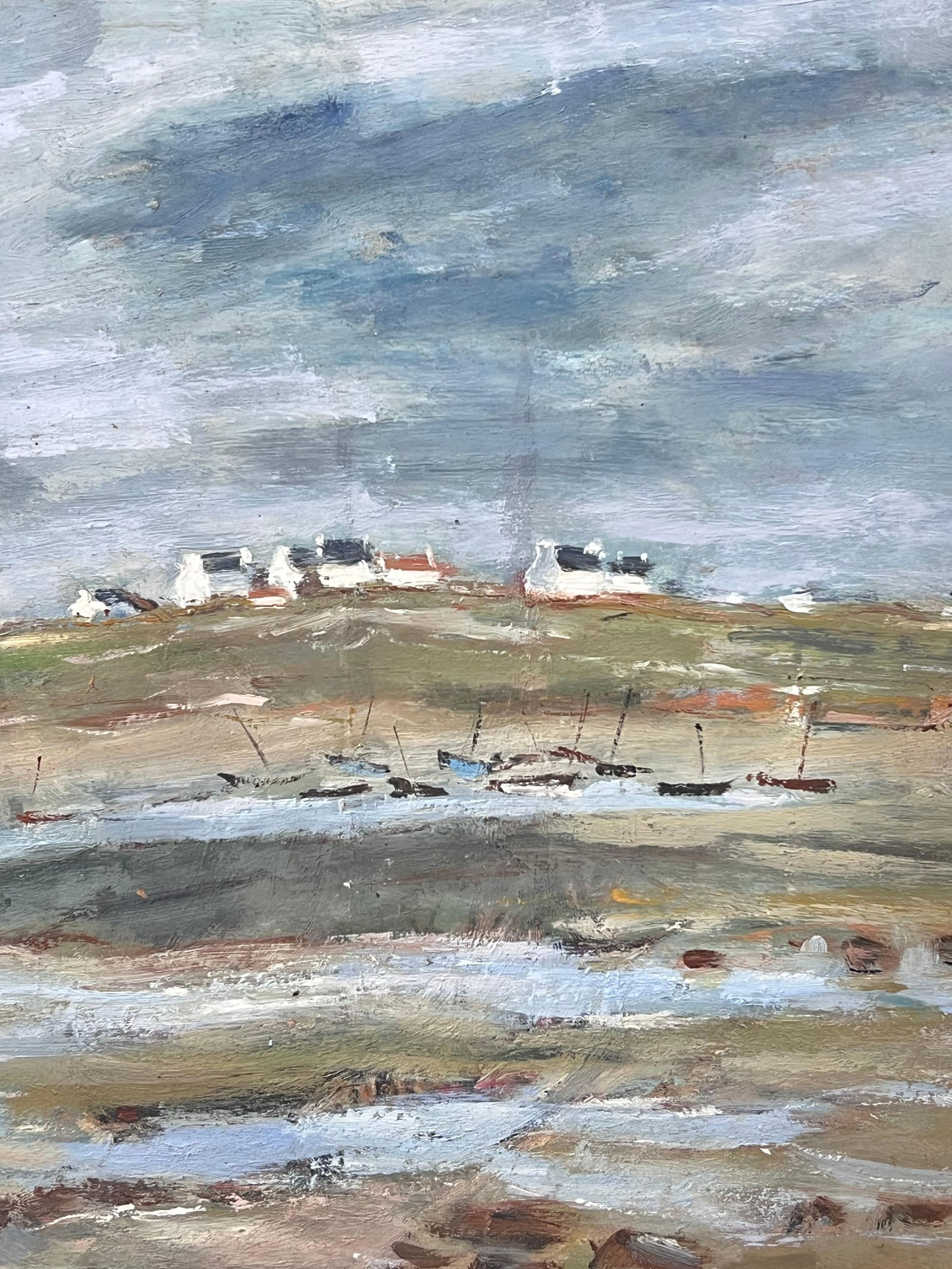 Fanch Lel; Dry Shore with Distant Docked Sailing Boats French Landscape Oil Painting - 6