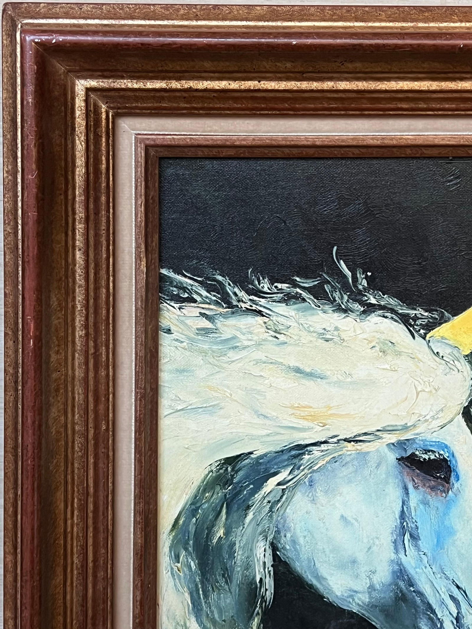 Annie Faure; Portrait of a Majestic Blue Unicorn with a Golden Horn 20th Century Framed - 8