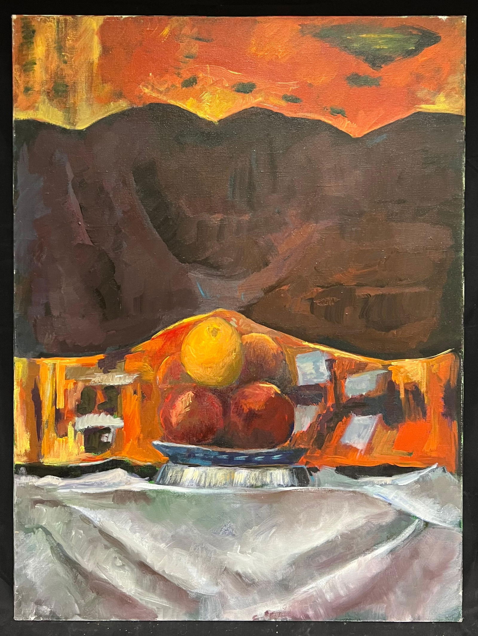 Guy Nicod; Orange and Apples Fruit Bowl Brown Interior Still Life 20th Century French Oil, 1952 - 5