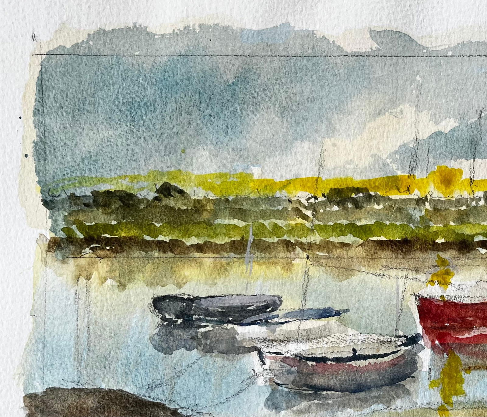 Anthony Herbert; Walberswick Tidal Creek with Moored Dinghies Suffolk Watercolor by Tony Herbert, - 12