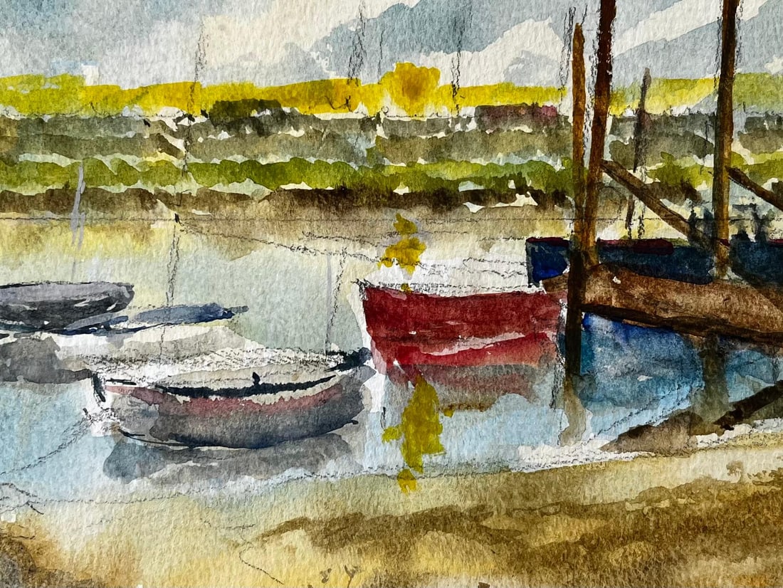 Anthony Herbert; Walberswick Tidal Creek with Moored Dinghies Suffolk Watercolor by Tony Herbert, - 4