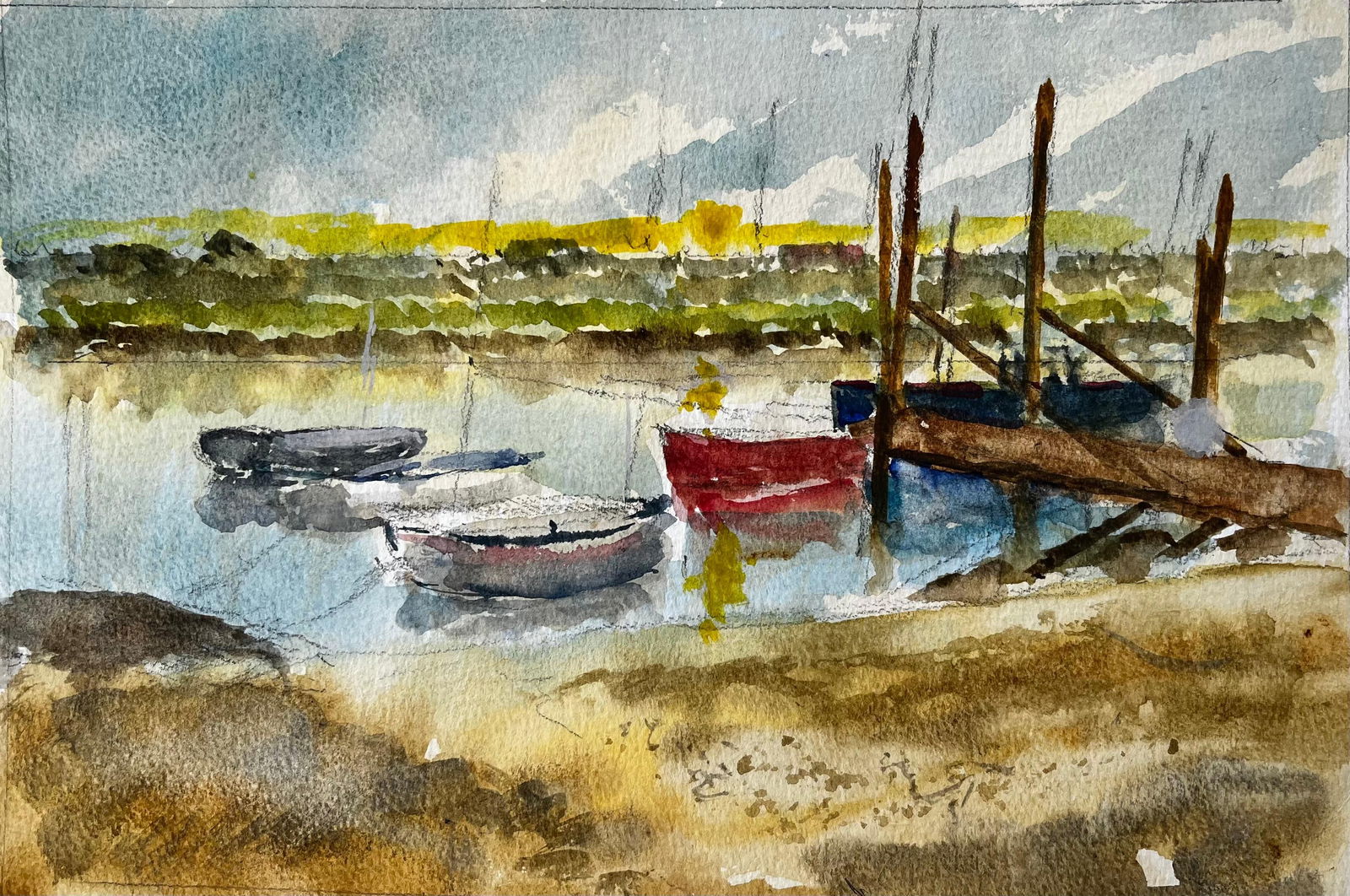Anthony Herbert; Walberswick Tidal Creek with Moored Dinghies Suffolk Watercolor by Tony Herbert, - 7