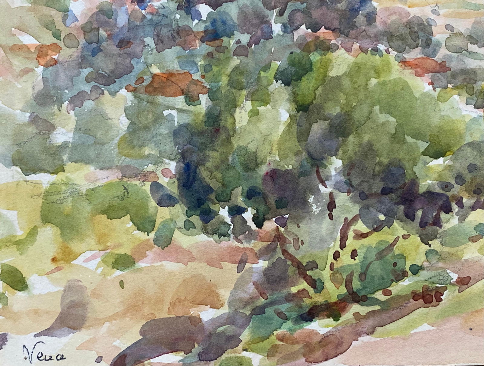 Vence French Signed Watercolour Painting, Open Bright Landscape, circa 1940s - 4