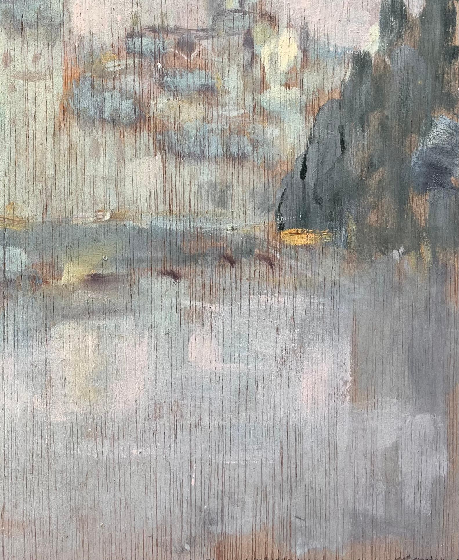 Fanch Lel; Subtle Impressionist Paris Skyline with River Reflection and Notre Dame Dome - 17