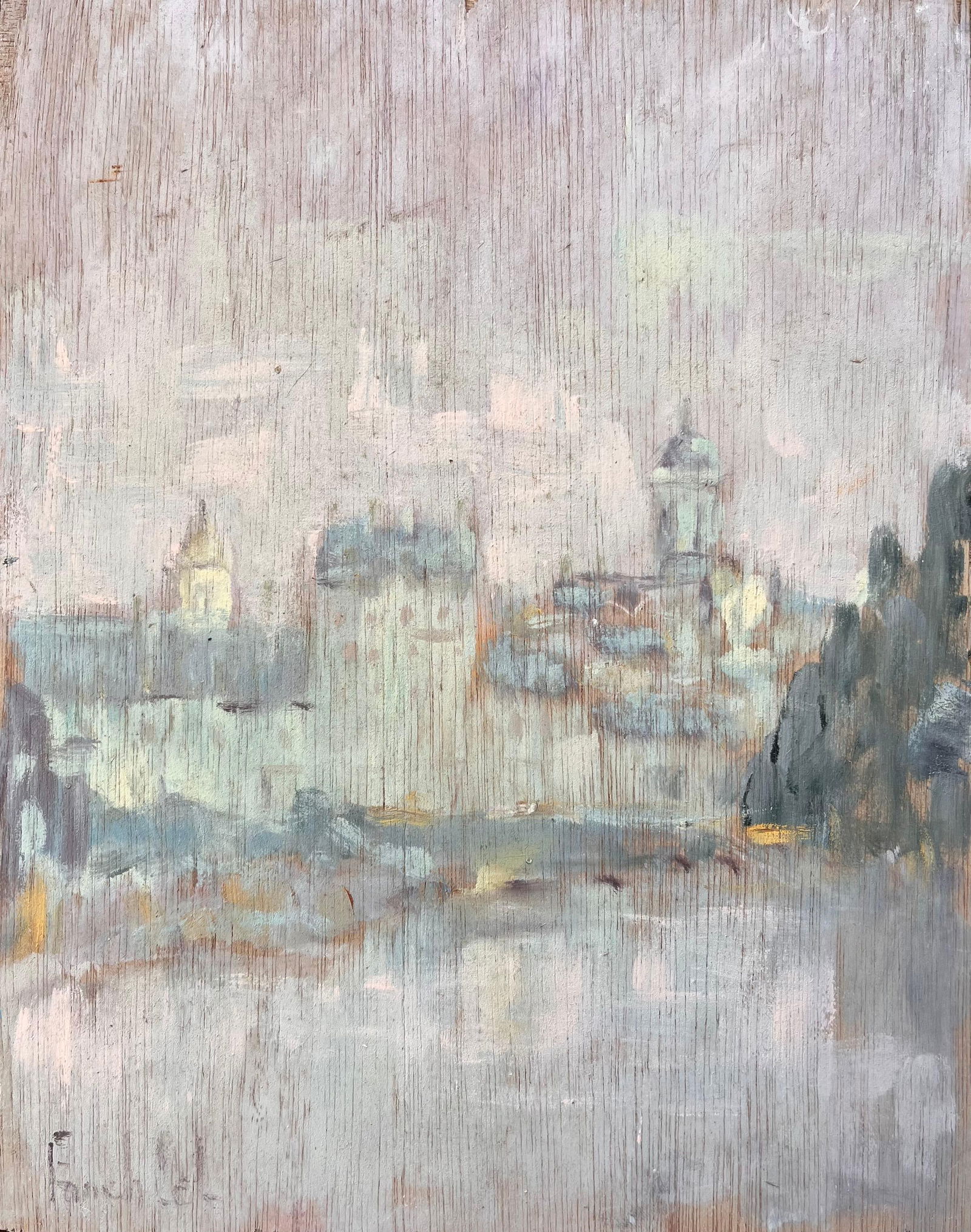Fanch Lel; Subtle Impressionist Paris Skyline with River Reflection and Notre Dame Dome (1 of 20)