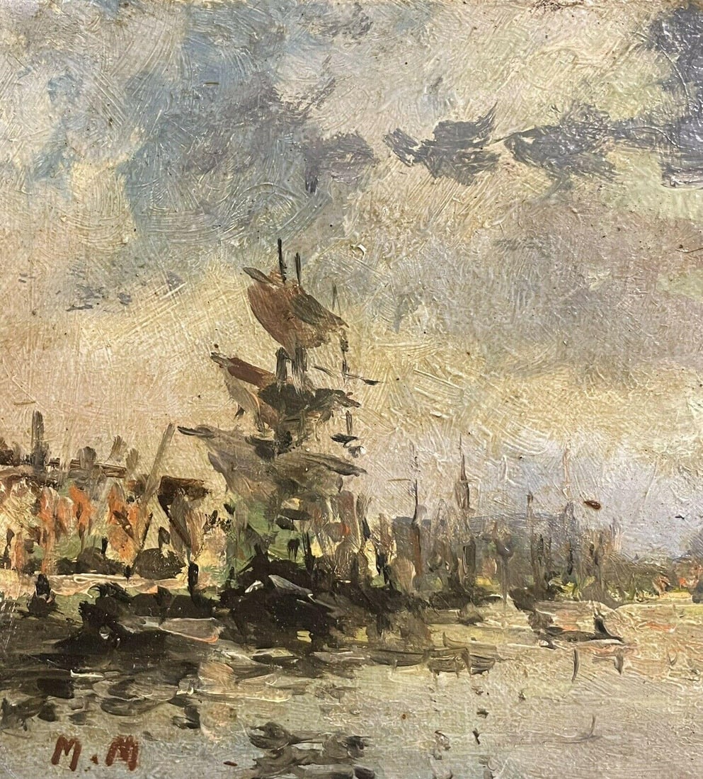Maurice Mazeilie French Impressionist Signed Oil, Tall Ship in French Harbour, 1990-1999 - 12