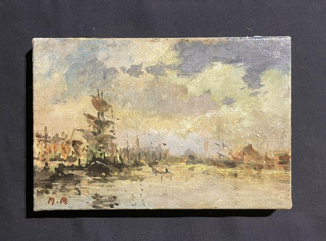 Maurice Mazeilie French Impressionist Signed Oil, Tall Ship in French Harbour, 1990-1999 - 8