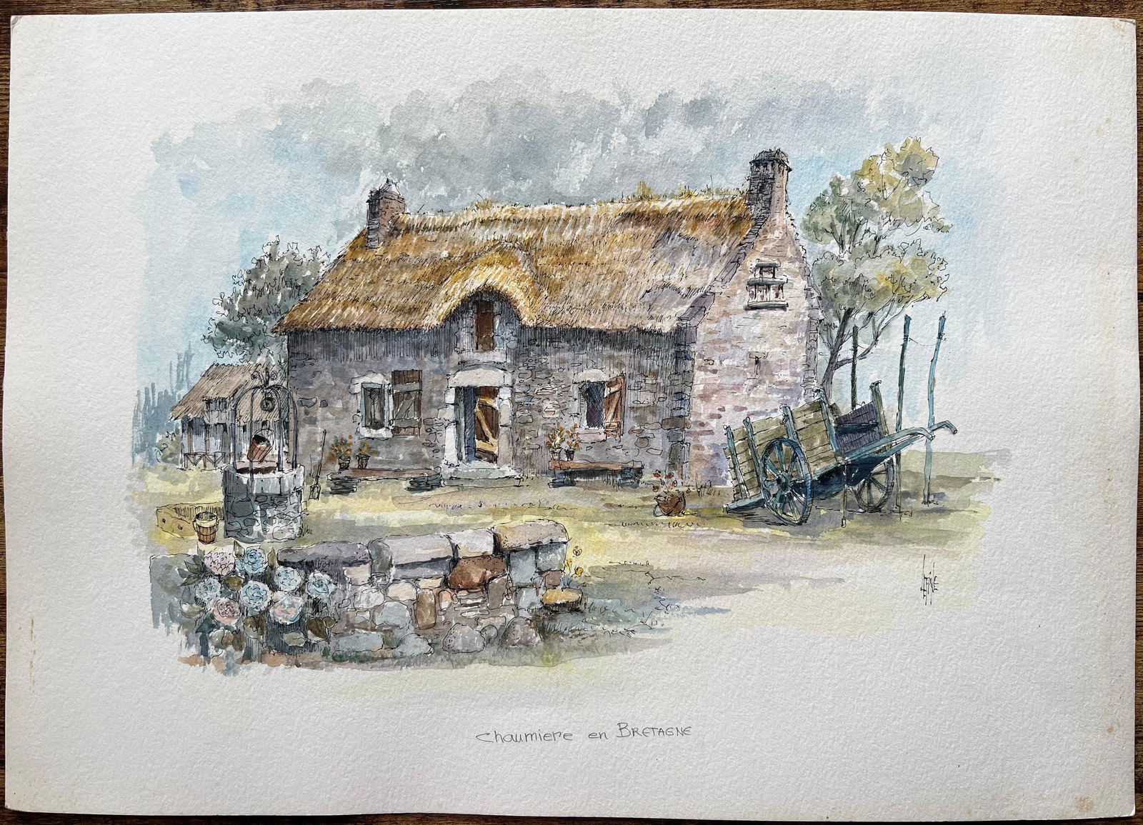 Robert Lepine (1929 - 2017); Brittany Watercolor of Thatched Cottage and a Well in the Countryside, - 14
