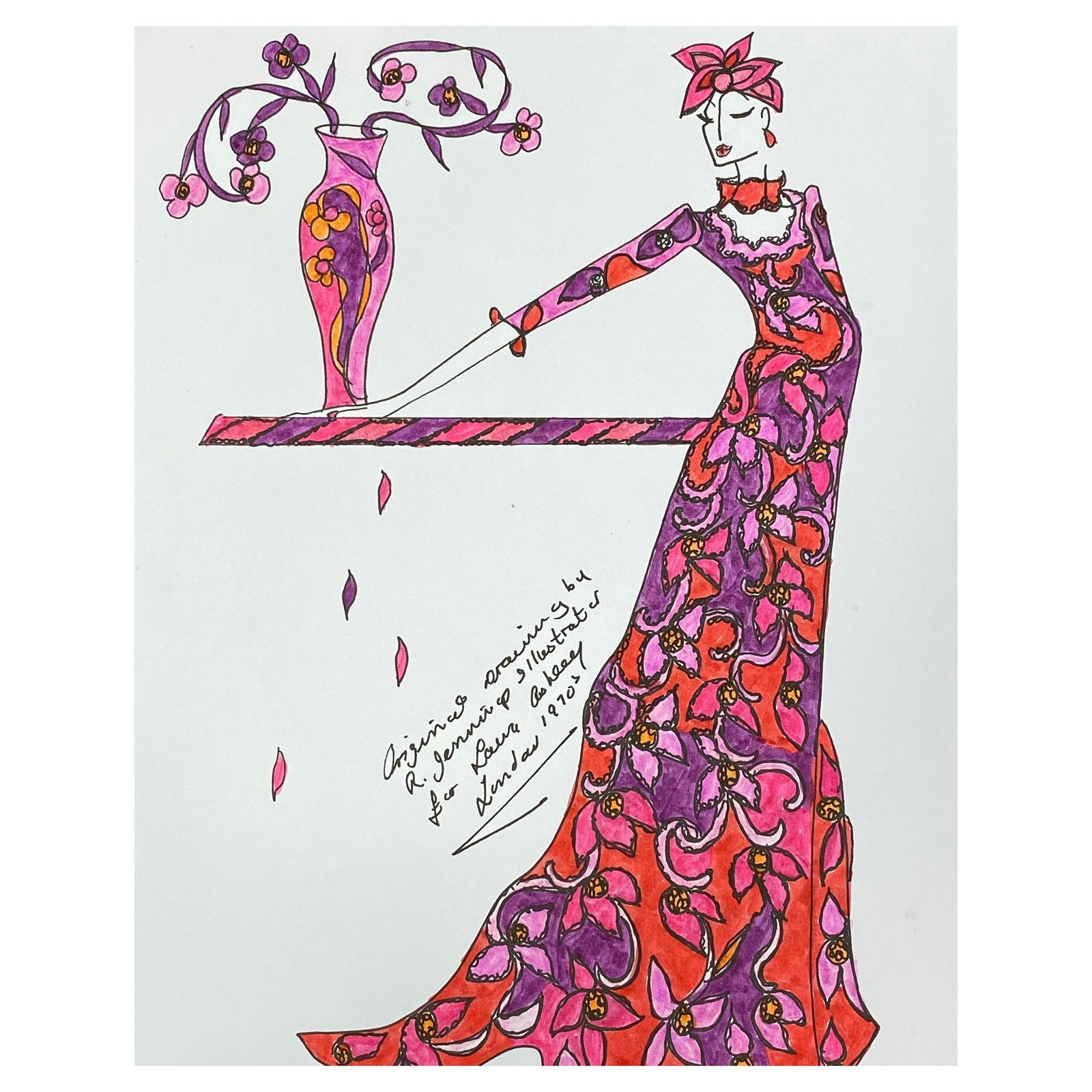 Original Fashion Design Illustration Watercolor Painting Laura Ashley Designer, circa 2000s - 2