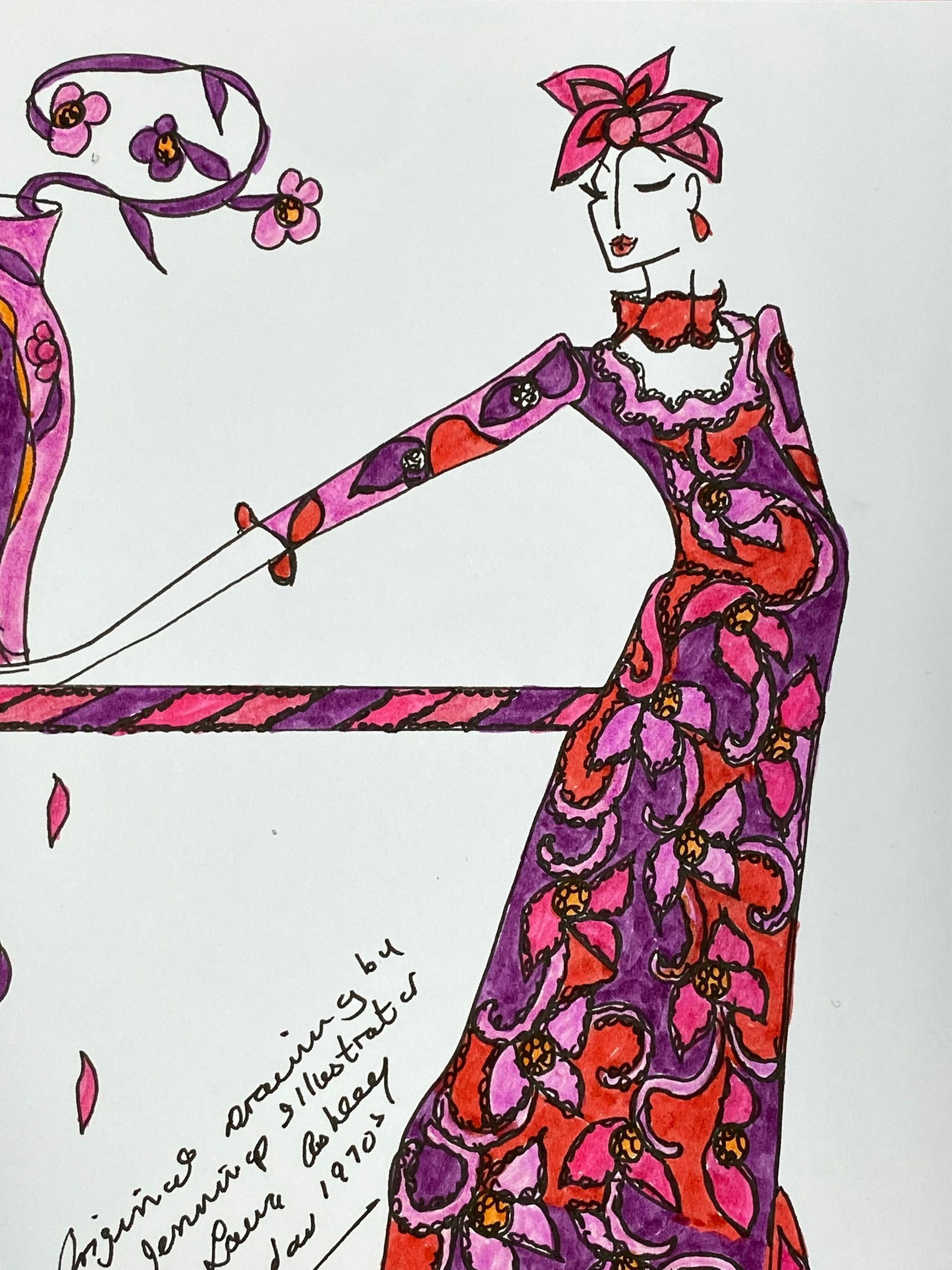 Original Fashion Design Illustration Watercolor Painting Laura Ashley Designer, circa 2000s - 3