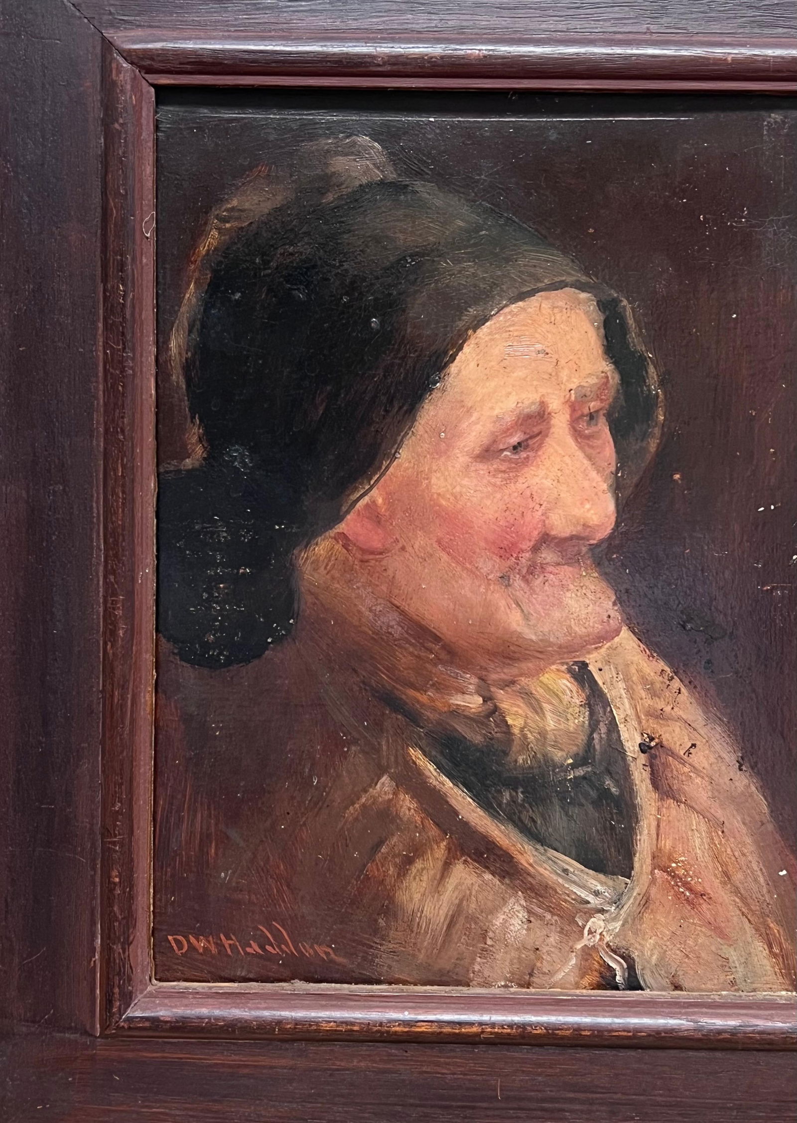 David W. Haddon; Antique English Oil Painting Portrait of Old Cornish Fishing Woman, 19th Century - 12