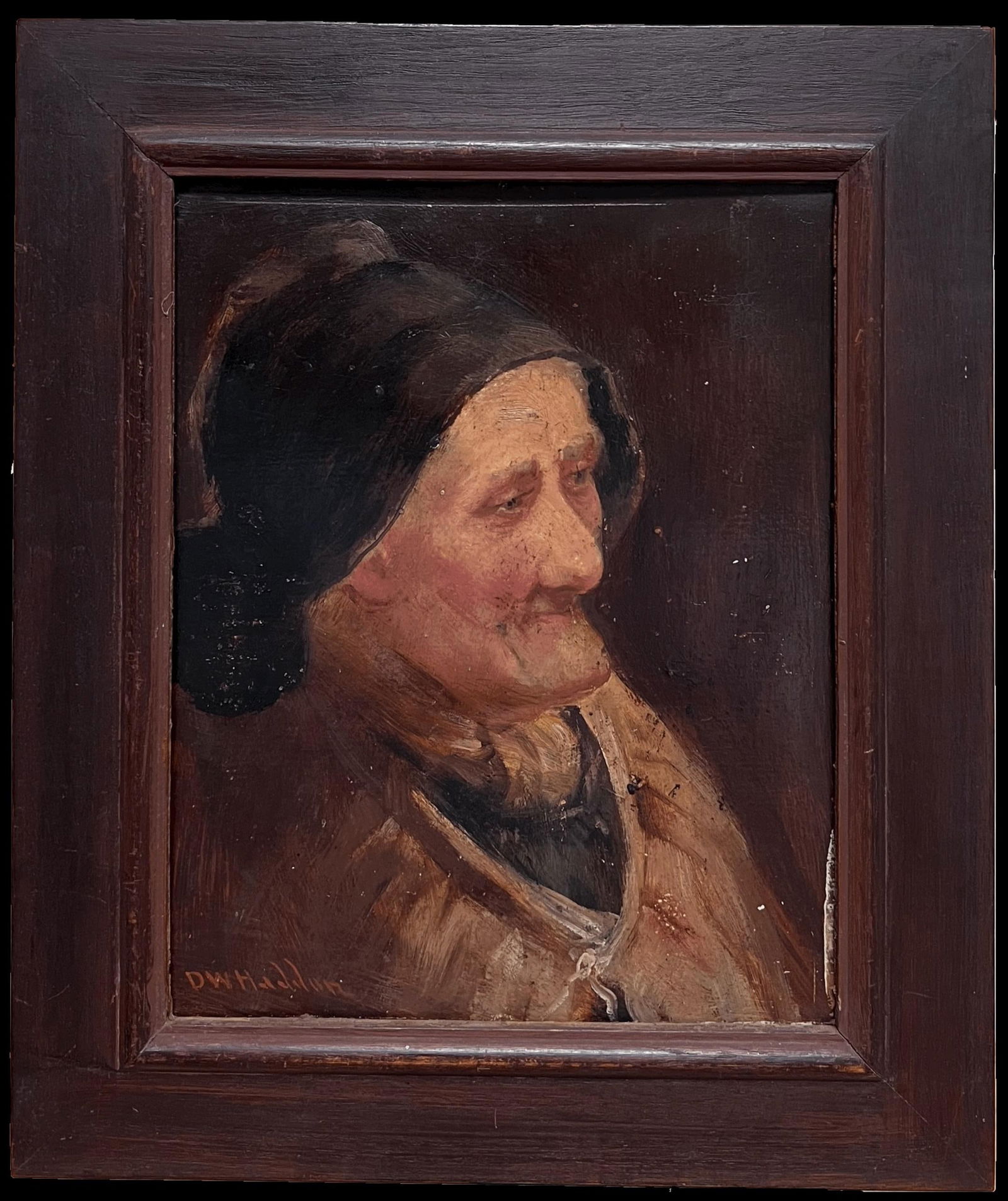 David W. Haddon; Antique English Oil Painting Portrait of Old Cornish Fishing Woman, 19th Century - 4