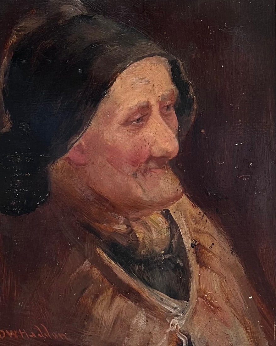 David W. Haddon; Antique English Oil Painting Portrait of Old Cornish Fishing Woman, 19th Century - 5