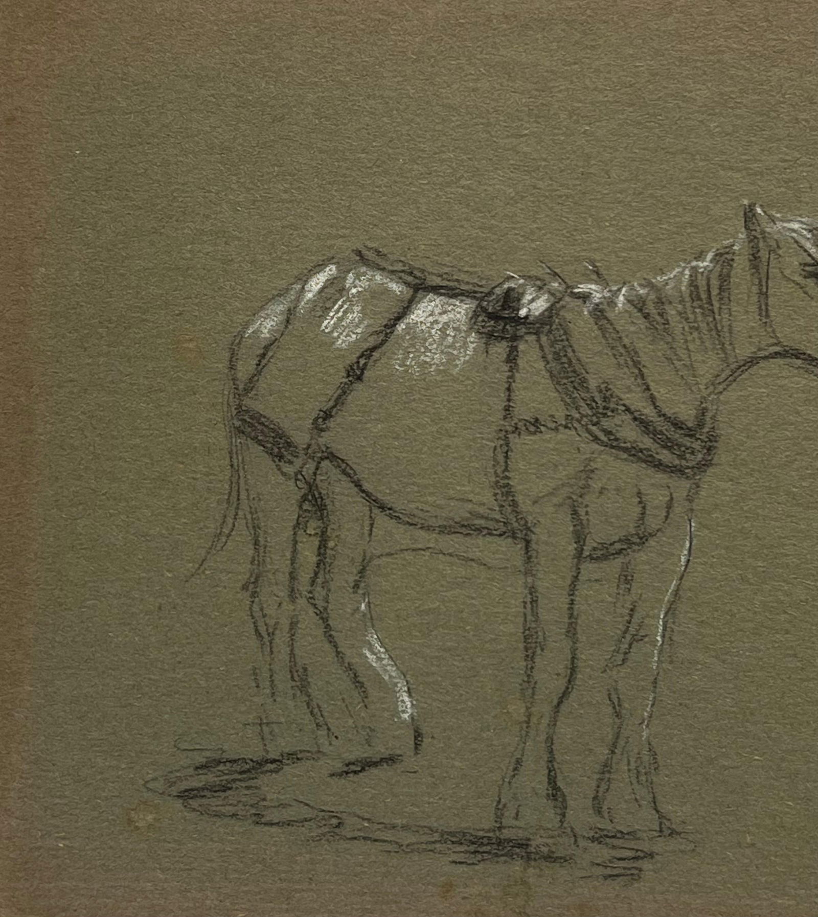 John Rabone Harvey; British Chalk Pencil Sketch of a Ready Horse Tacked Ready To Mount, 1966 - 5