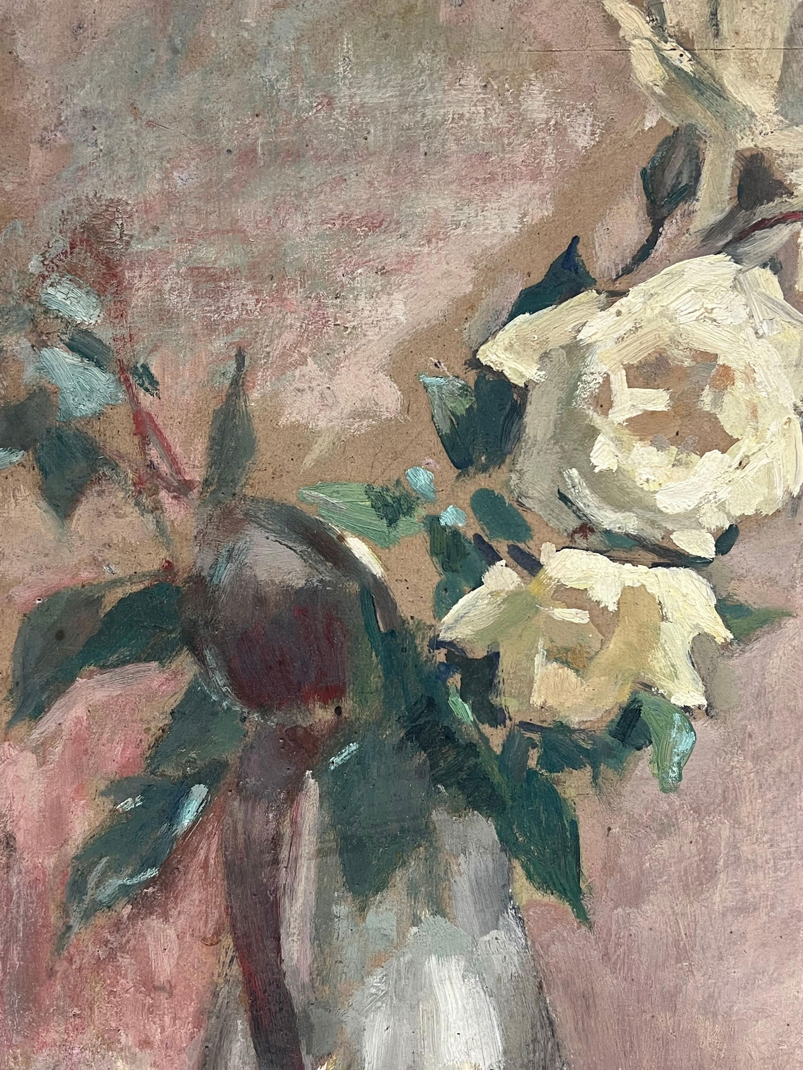 Cécile HERTZ-EYROLLES (1875-1974); 1930's French Post-Impressionist Oil White Roses in Green - 7