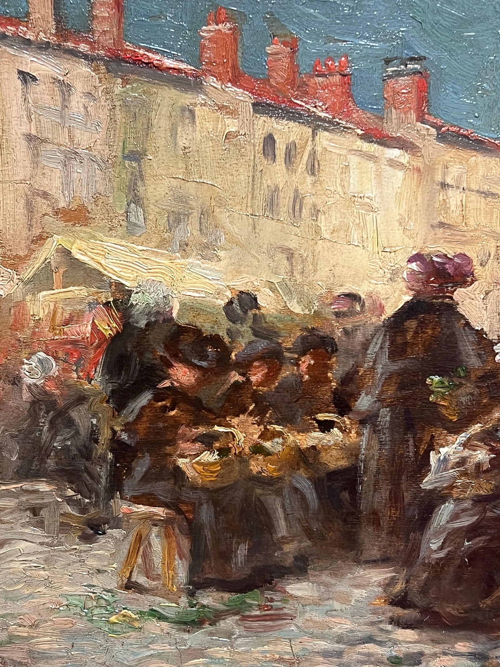 French School; The Market Square Aix En Provence, 1900's French Impressionist Bustling Figures, - 8