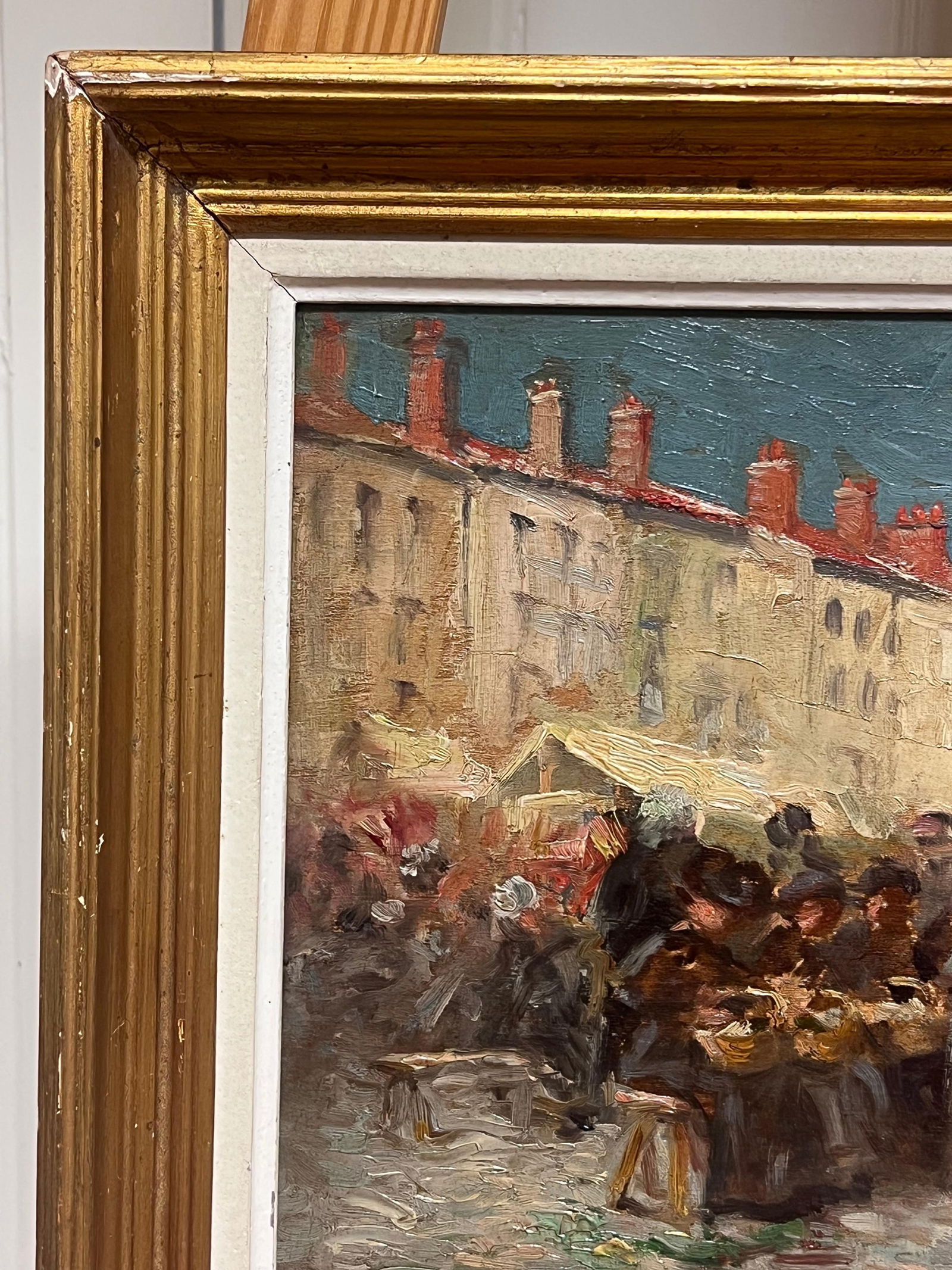French School; The Market Square Aix En Provence, 1900's French Impressionist Bustling Figures, - 9
