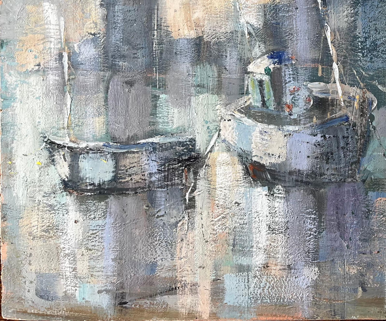 Fanch Lel; Fishing Boats in Saint Servan Harbour with Lighthouse by Fanch Lel 1999, 1999 - 7