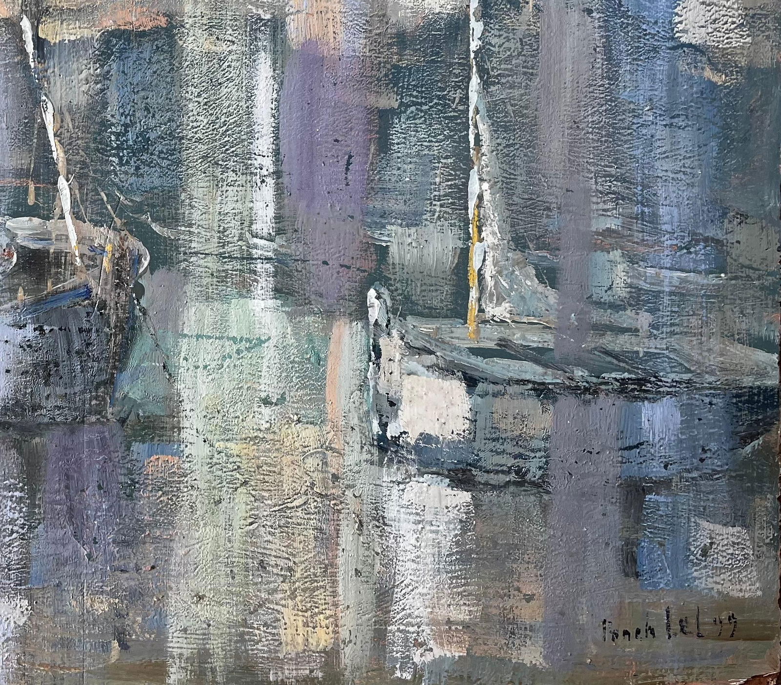 Fanch Lel; Fishing Boats in Saint Servan Harbour with Lighthouse by Fanch Lel 1999, 1999 - 9