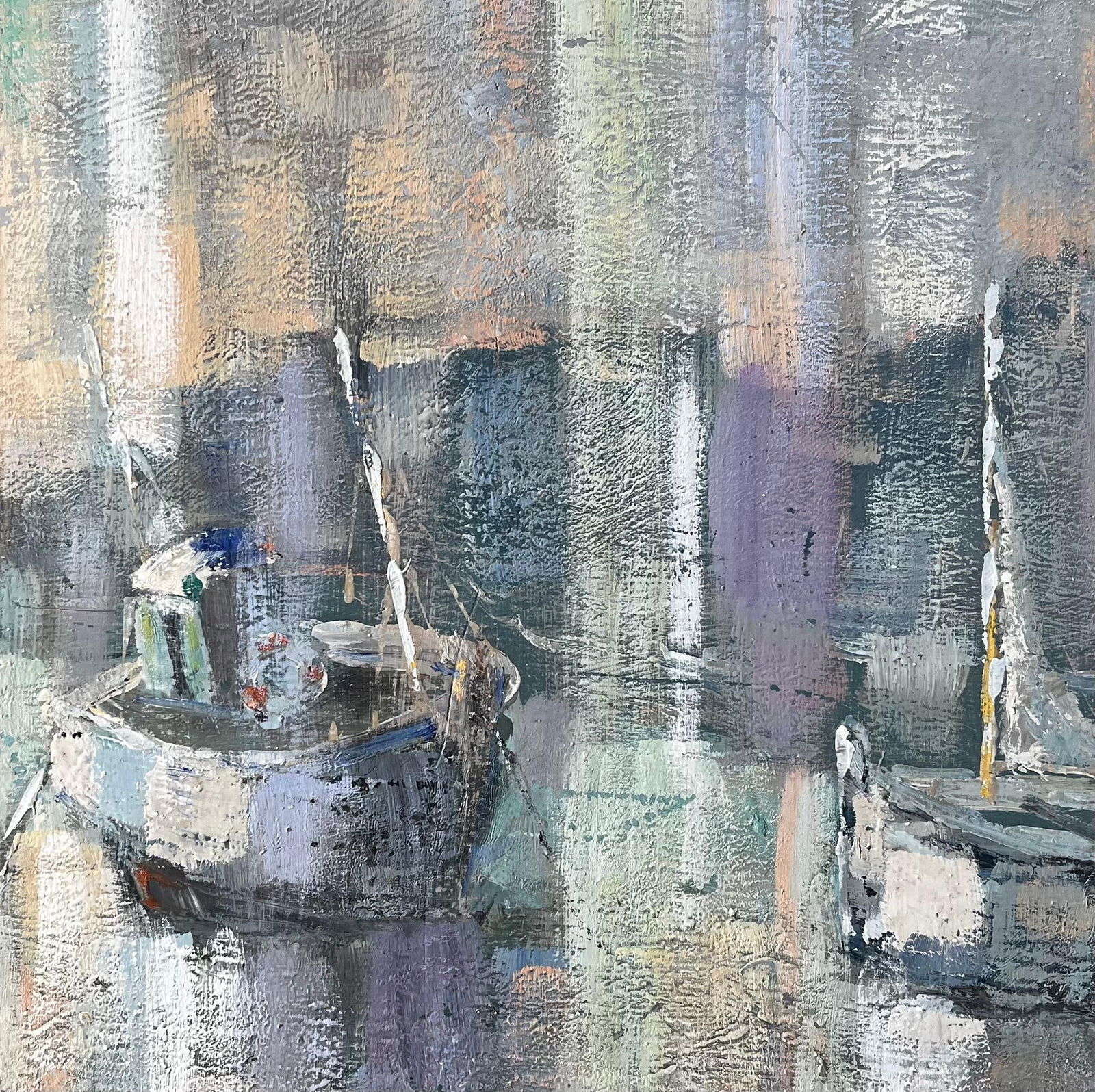 Fanch Lel; Fishing Boats in Saint Servan Harbour with Lighthouse by Fanch Lel 1999, 1999 - 10