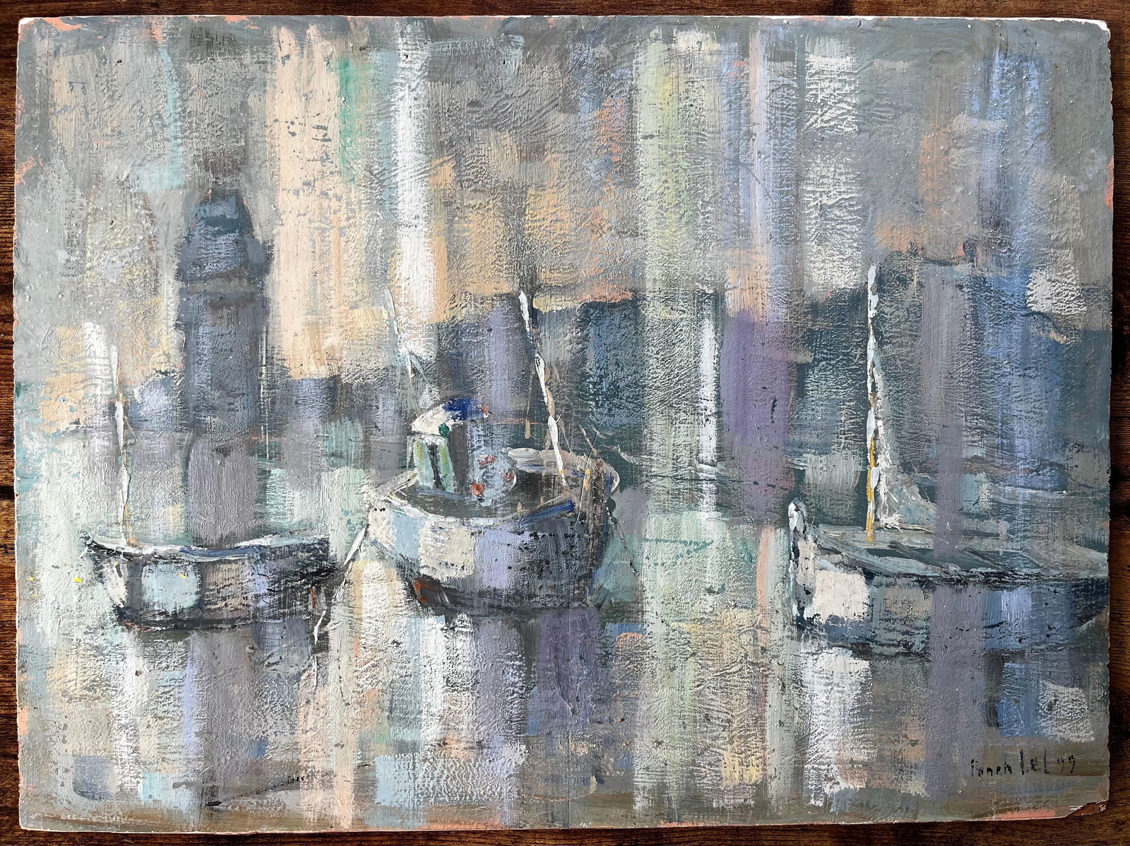 Fanch Lel; Fishing Boats in Saint Servan Harbour with Lighthouse by Fanch Lel 1999, 1999 - 5