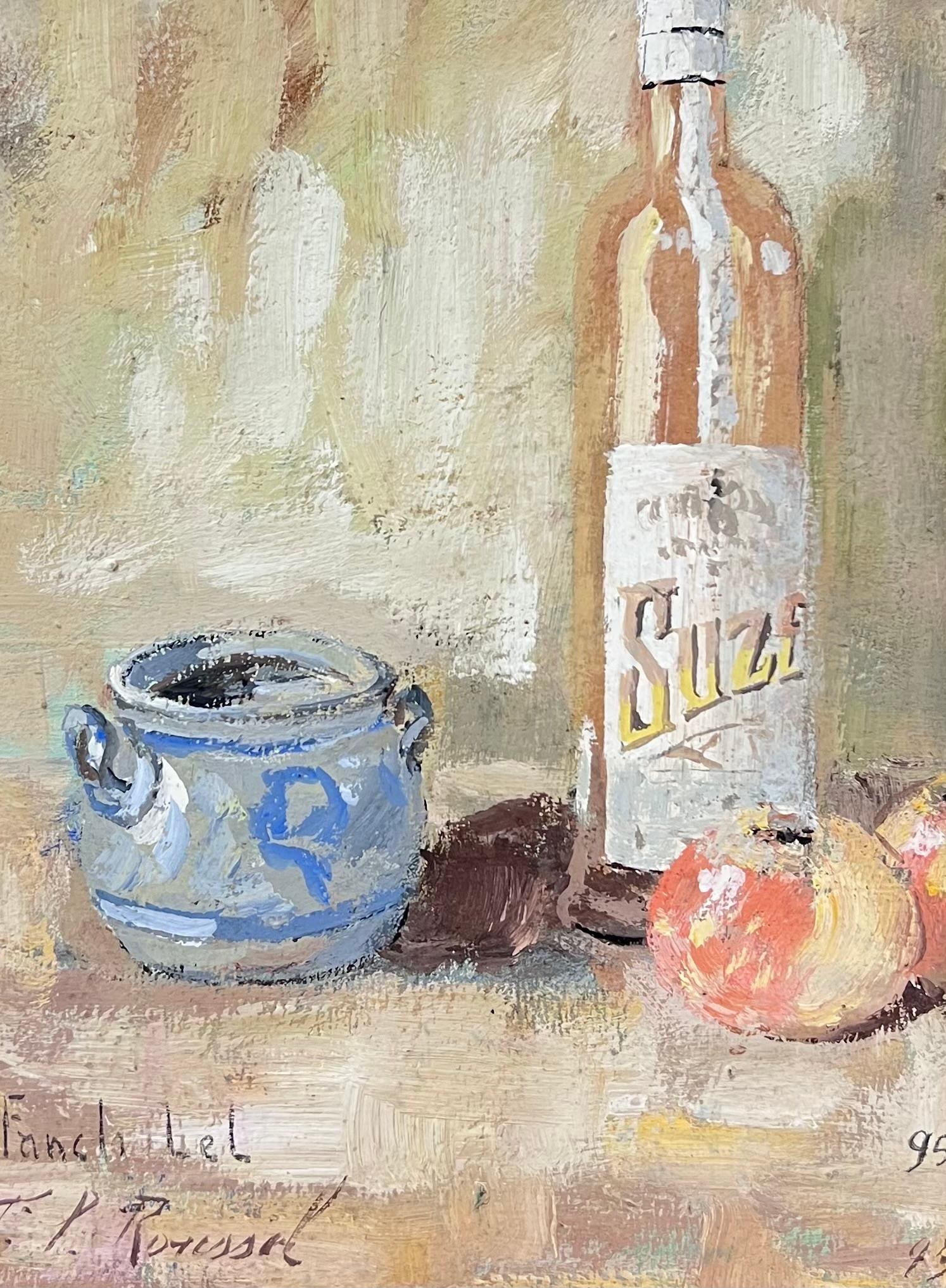 Fanch Lel; French Impressionist Interior Rose Wine + Apples Still Life Framed Painting - 10