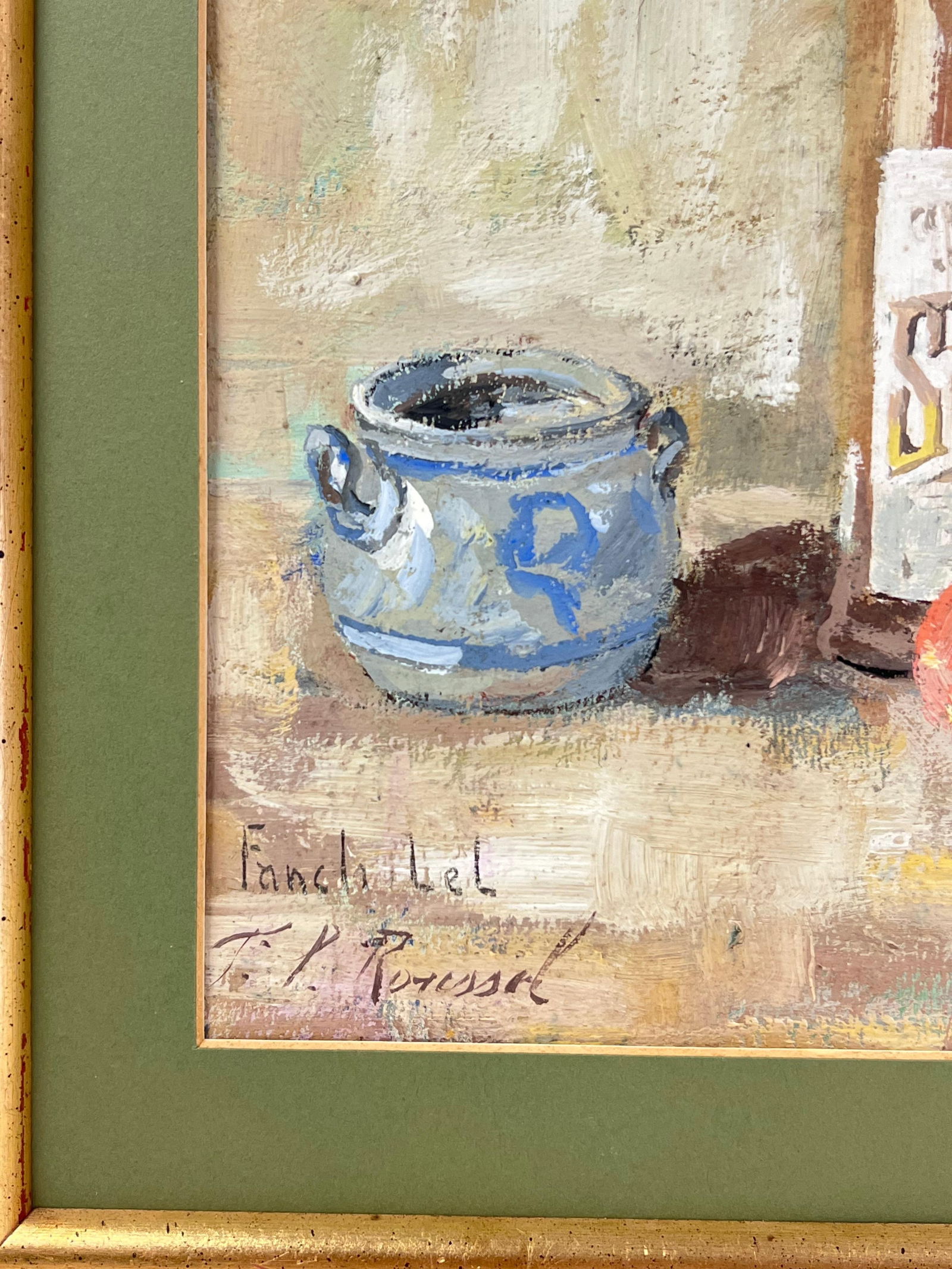 Fanch Lel; French Impressionist Interior Rose Wine + Apples Still Life Framed Painting - 2