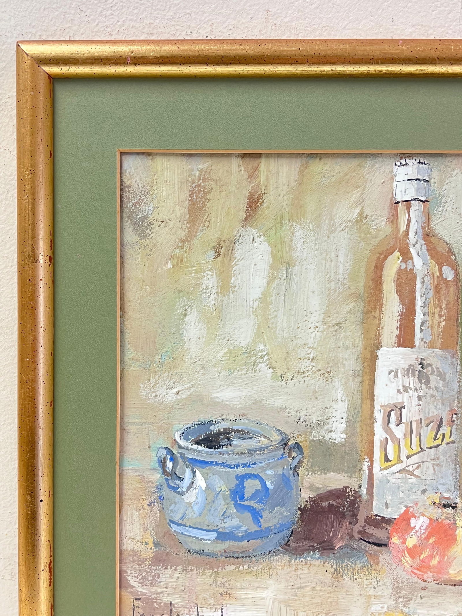 Fanch Lel; French Impressionist Interior Rose Wine + Apples Still Life Framed Painting - 5