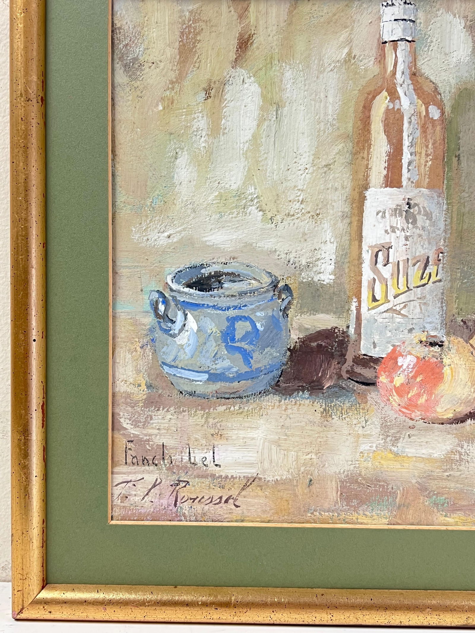 Fanch Lel; French Impressionist Interior Rose Wine + Apples Still Life Framed Painting - 6