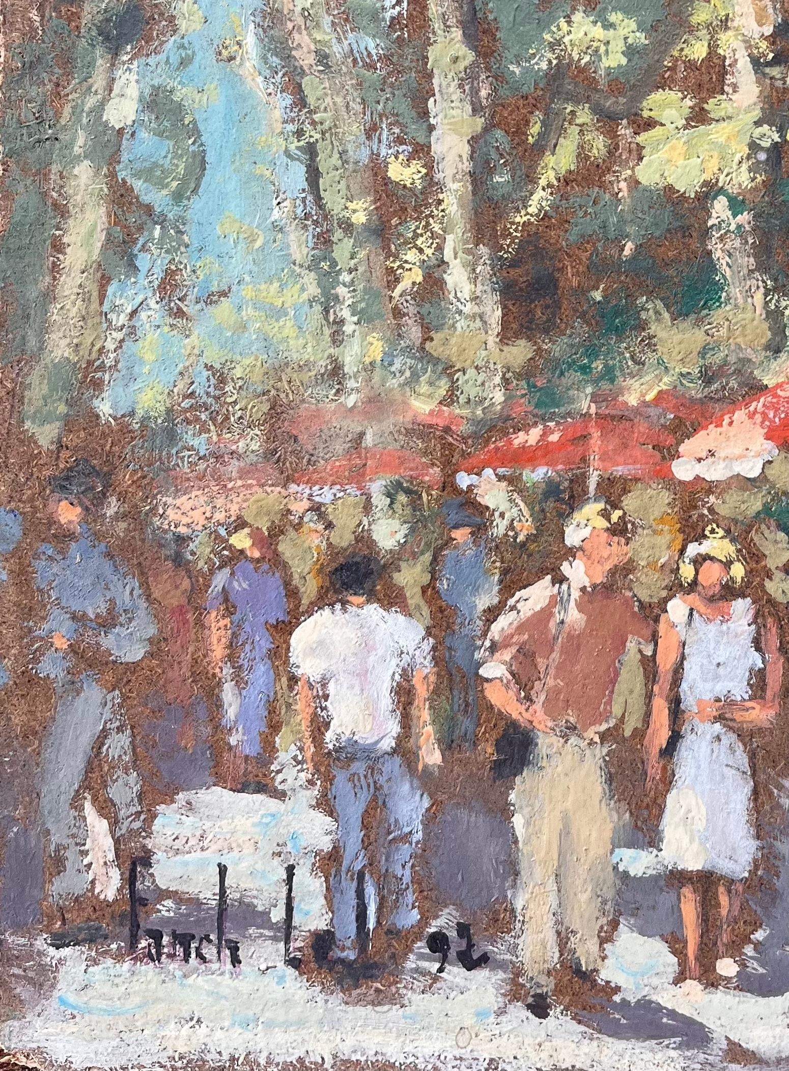 Fanch Lel; Impressionist Promenade Scene with Red Parasols in Aix en Provence, 1992 - 18