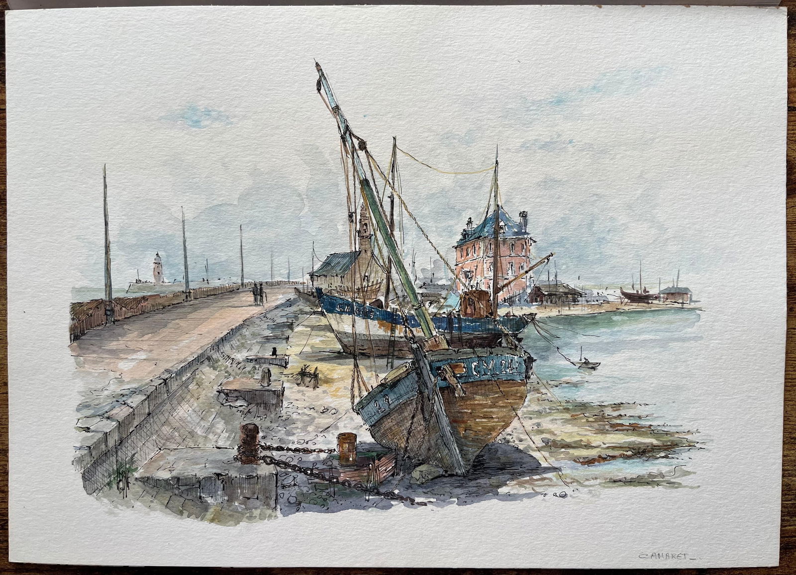 Robert Lepine (1929 - 2017); Watercolor of Beached Fishing Boats in Camaret Port of Camaret-sur-Mer, - 15