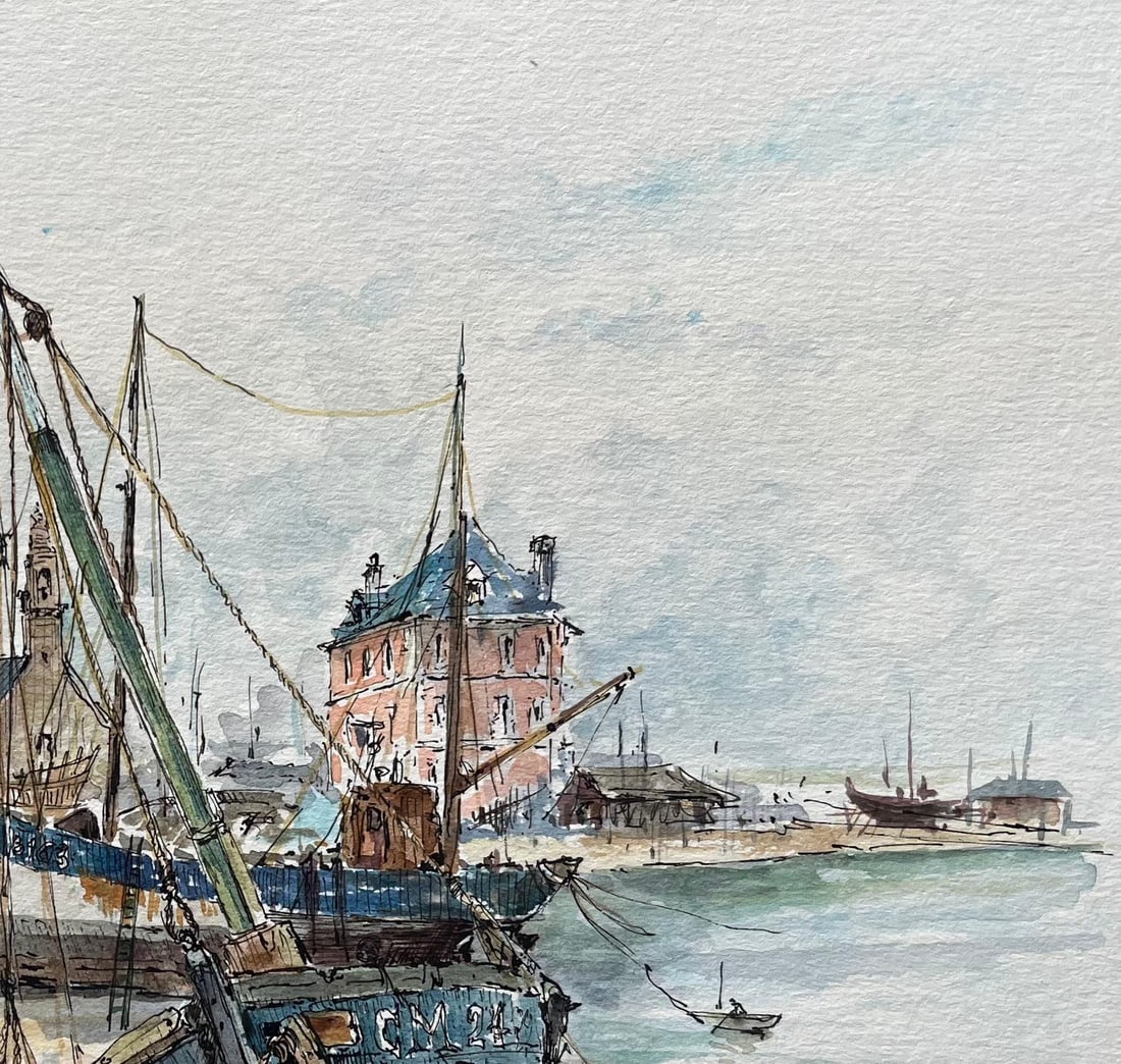 Robert Lepine (1929 - 2017); Watercolor of Beached Fishing Boats in Camaret Port of Camaret-sur-Mer, - 18