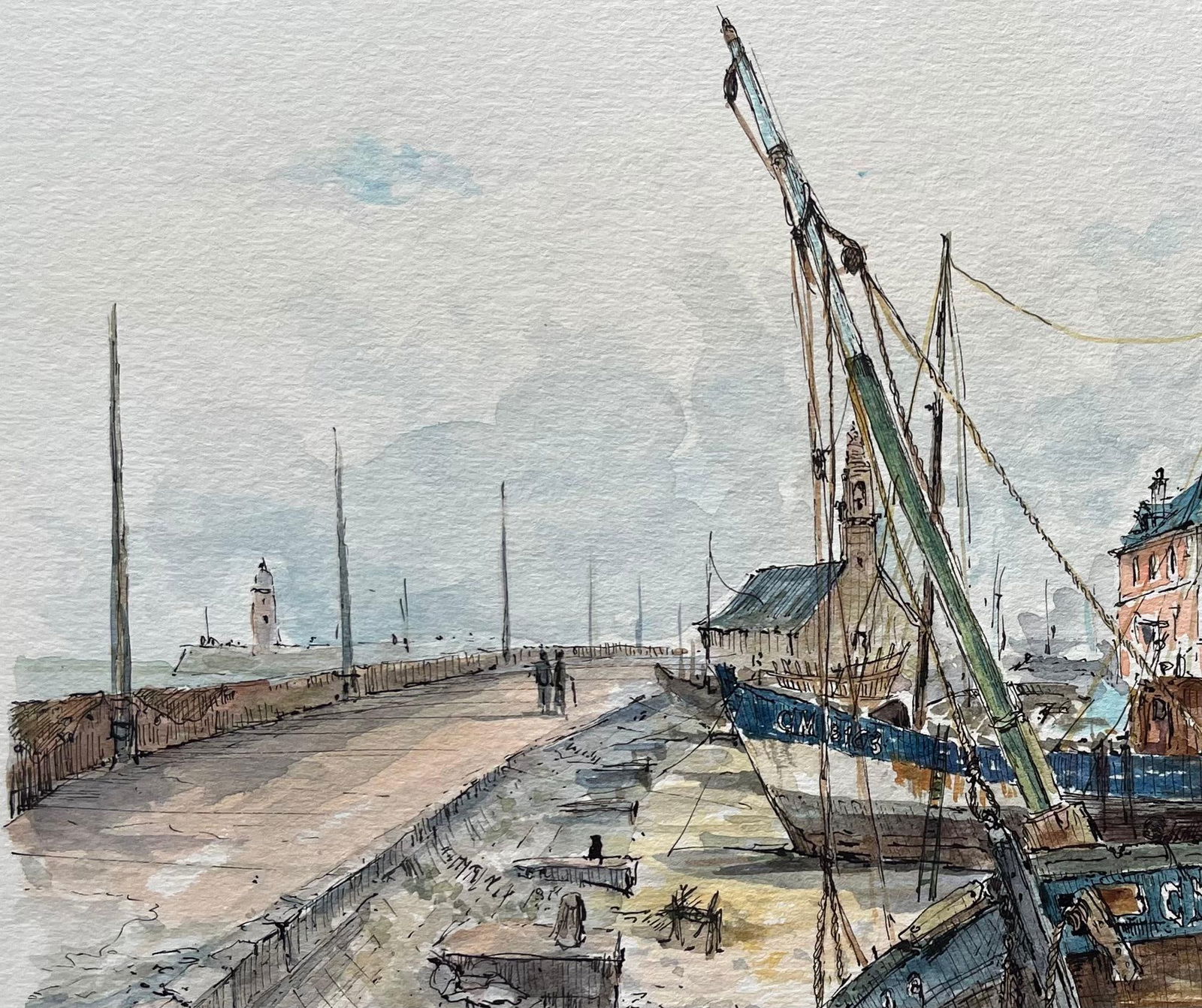Robert Lepine (1929 - 2017); Watercolor of Beached Fishing Boats in Camaret Port of Camaret-sur-Mer, - 19