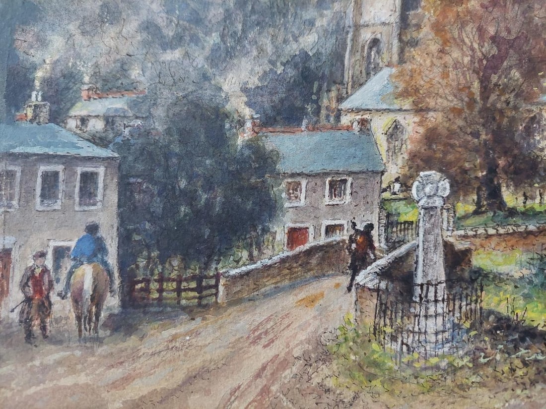 English School; Traditional English Painting Church and Figures at Altarnun, Cornish School, 20th - 13