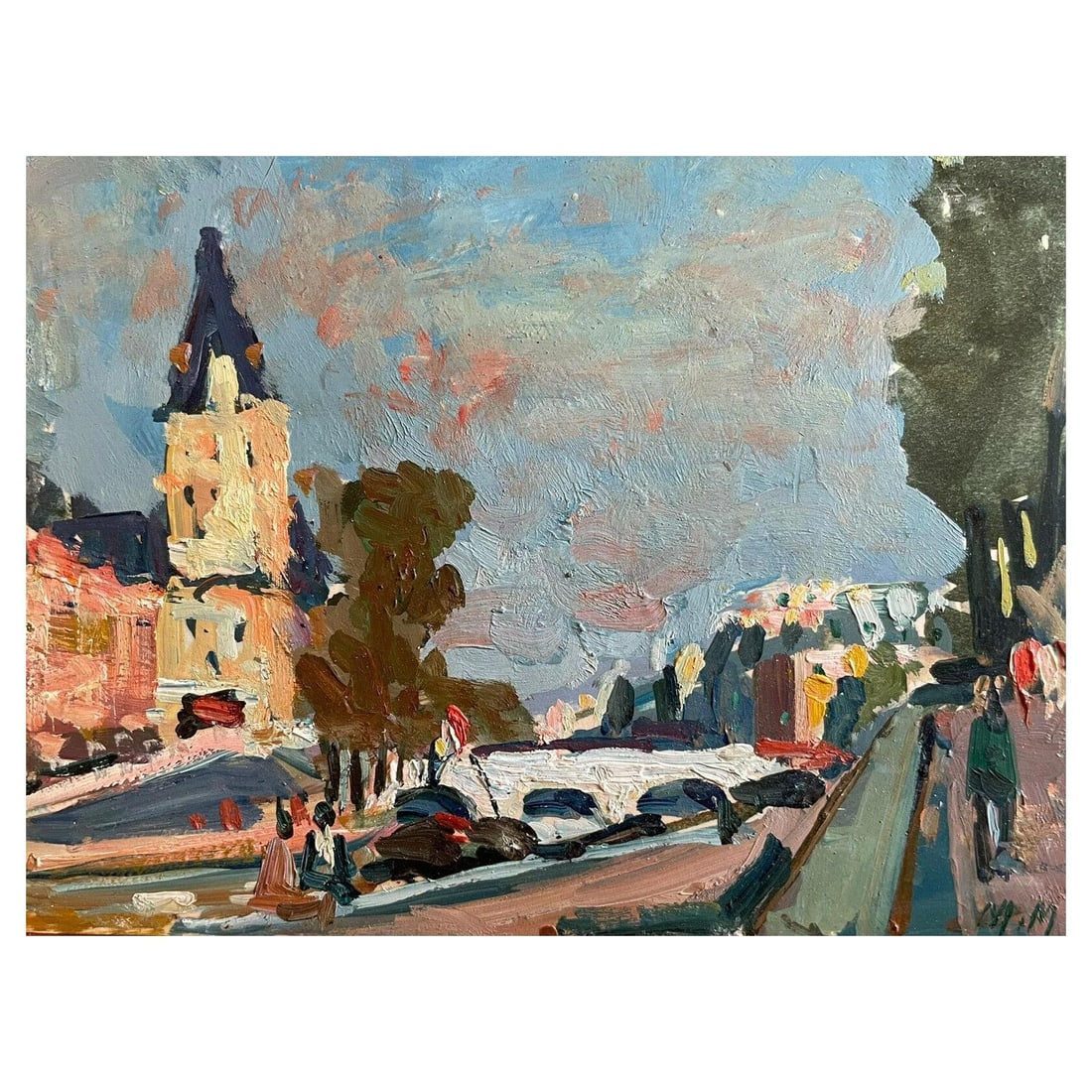 Maurice Mazeilie, French Impressionist Signed Oil, Paris View River Seine, 20th Century (1 of 6)