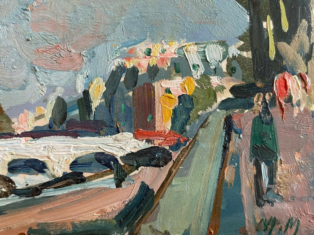 Maurice Mazeilie, French Impressionist Signed Oil, Paris View River Seine, 20th Century - 4