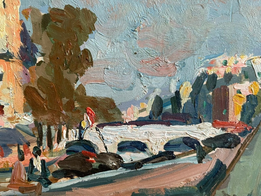 Maurice Mazeilie, French Impressionist Signed Oil, Paris View River Seine, 20th Century - 5