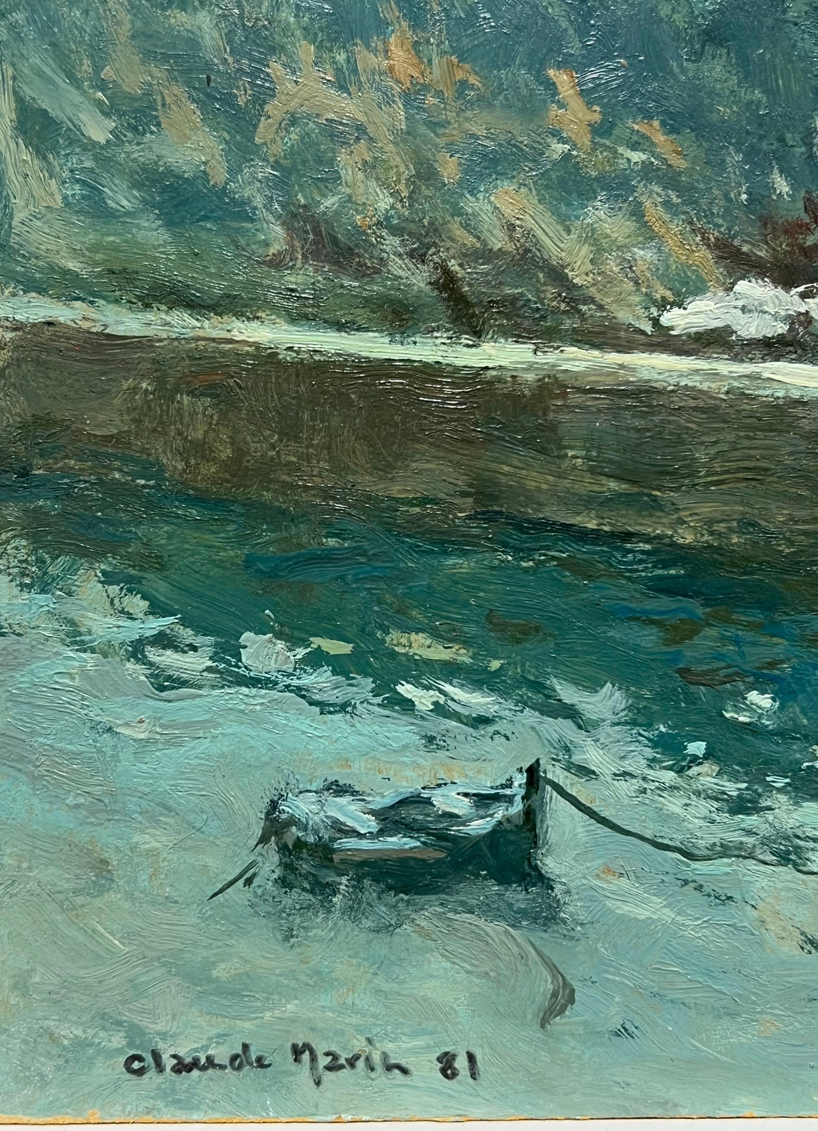 Claude Marin; Brittany Coastline Boats Moored at Sea Signed 20th Cent French Impressionist Oil, 1981 - 17