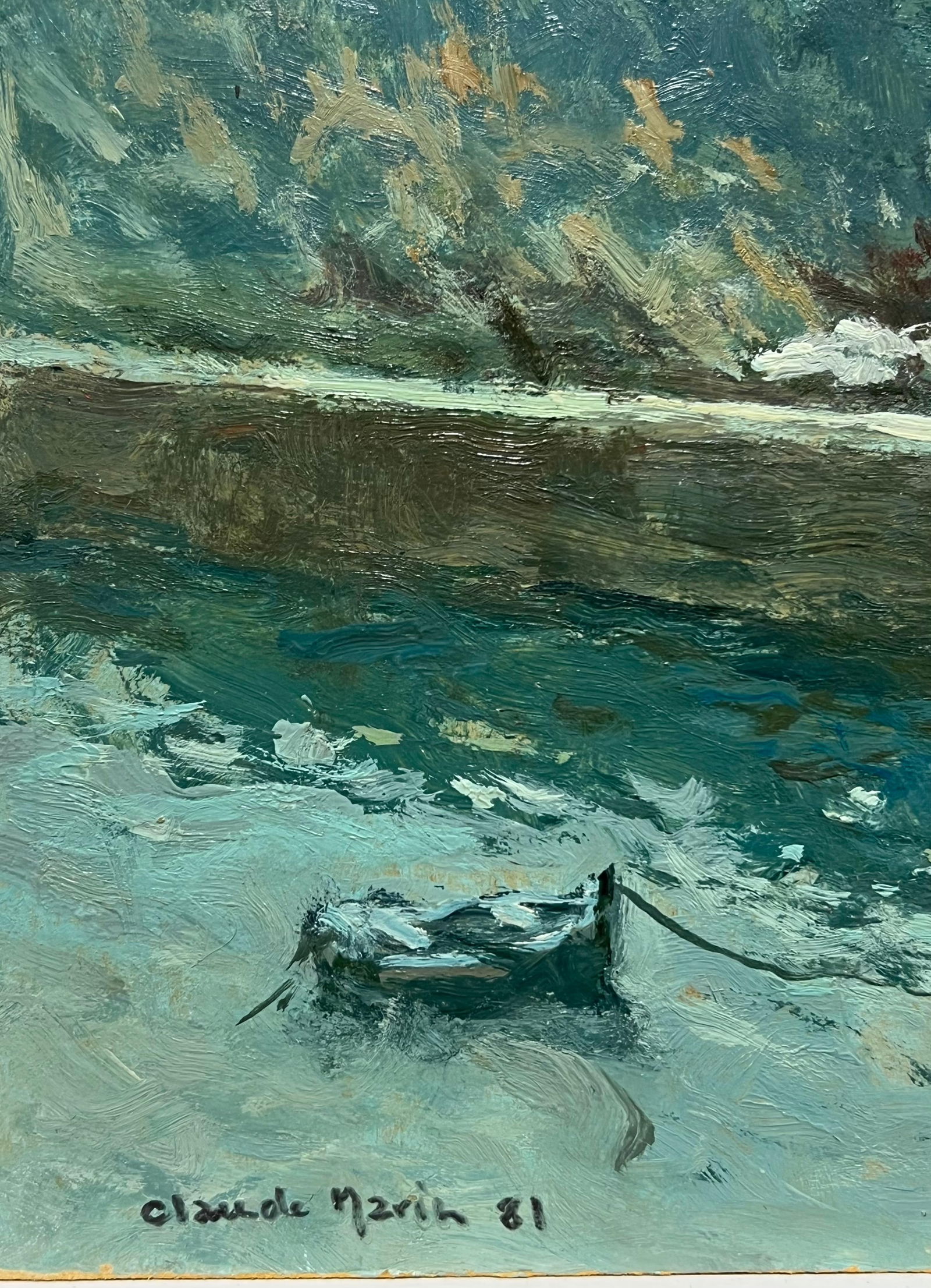 Claude Marin; Brittany Coastline Boats Moored at Sea Signed 20th Cent French Impressionist Oil, 1981 - 5