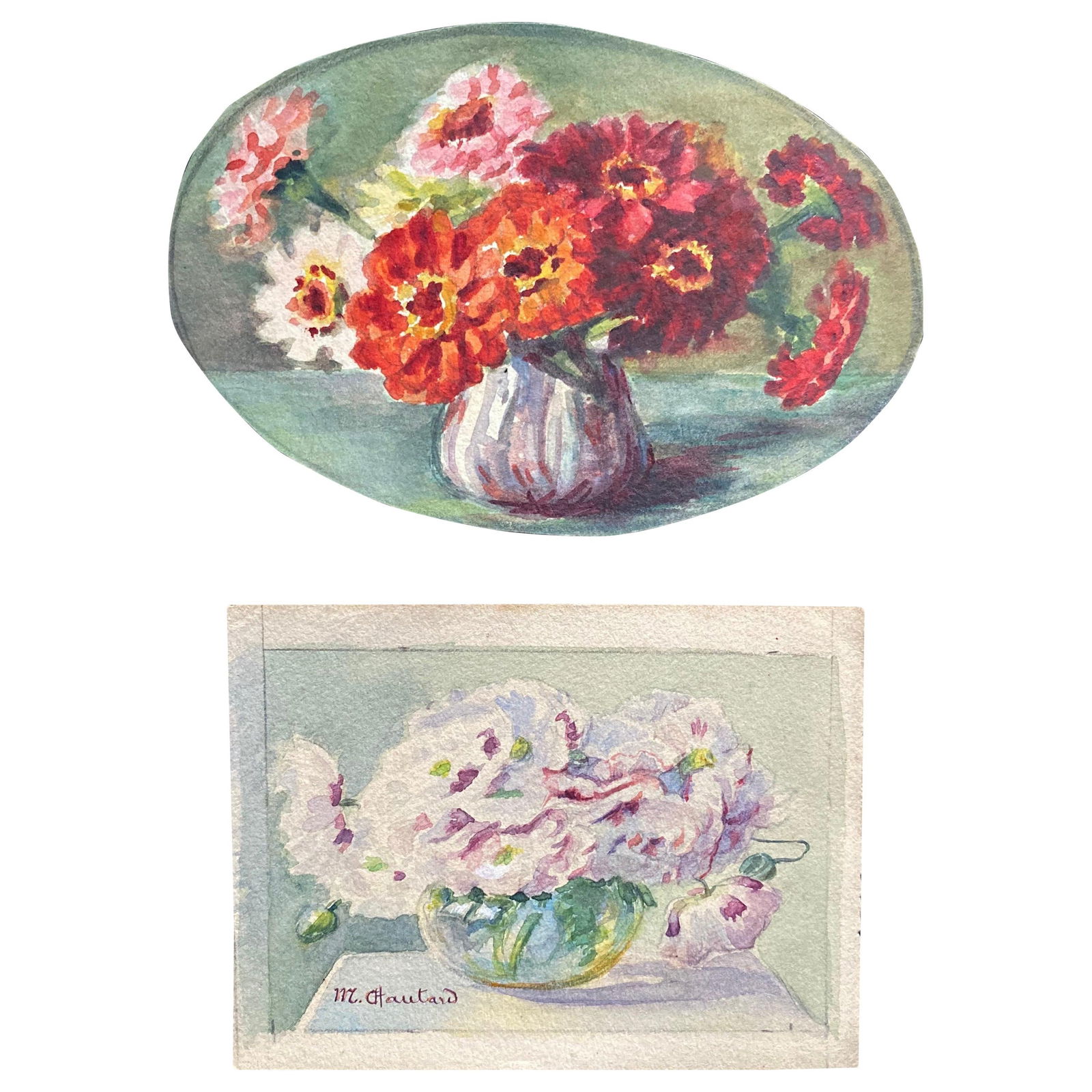 Early 1900's French Impressionist Signed Flower Watercolours Marie Carreau, circa 1900s (1 of 5)
