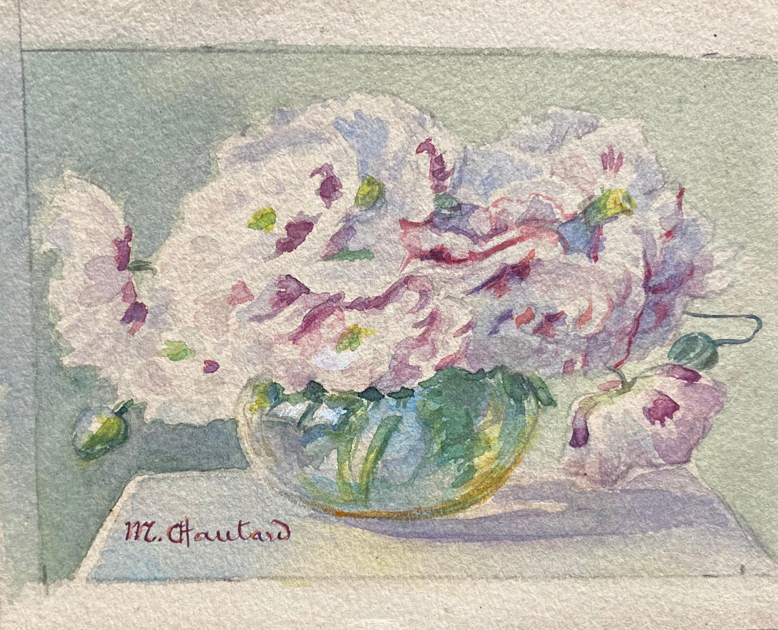 Early 1900's French Impressionist Signed Flower Watercolours Marie Carreau, circa 1900s - 4