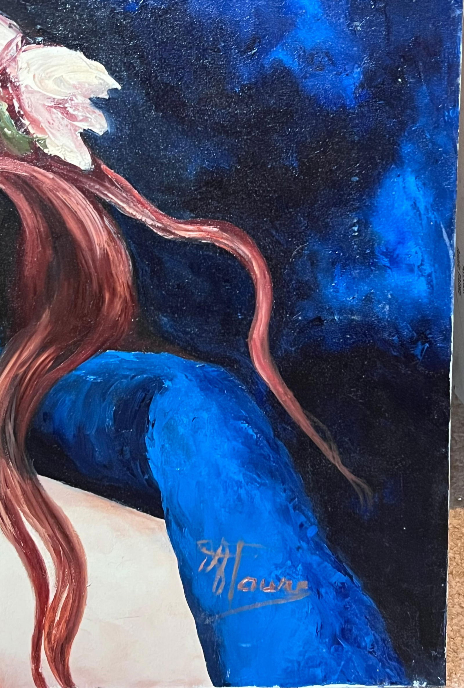 Annie Faure; Portrait Of A Blue Eyed Girl In Flower Crown 20th Century French Oil Painting - 6